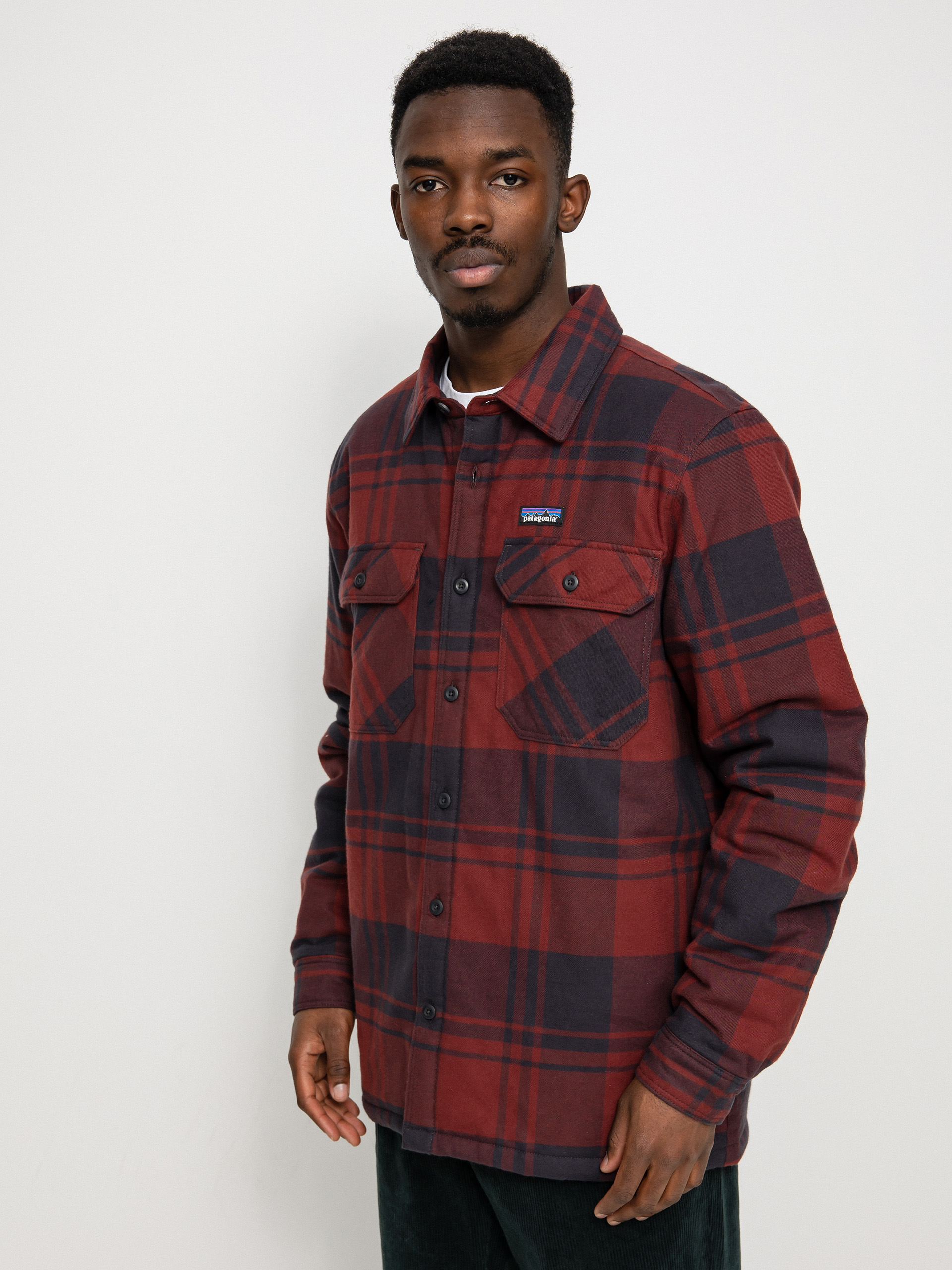 Patagonia Insulated Organic Cotton Fjord Flannel Jacket (live oak/sequoia red)