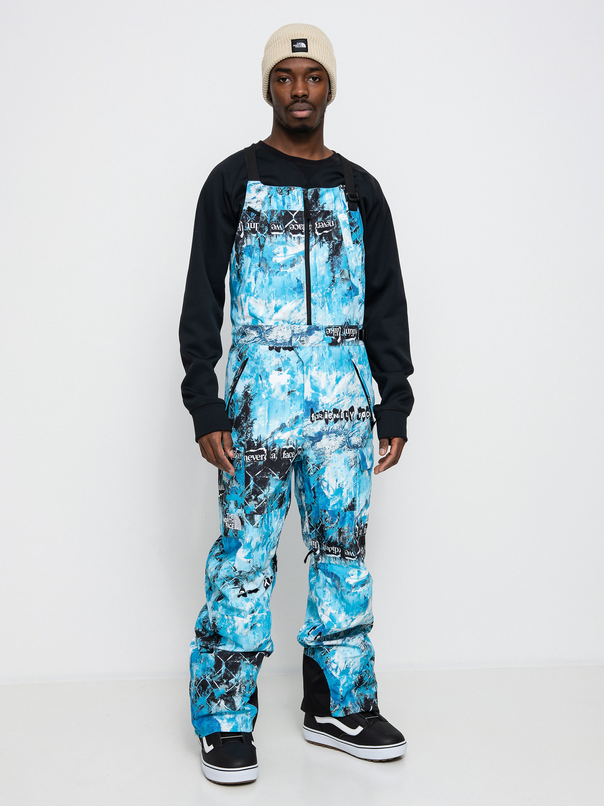 Mens The North Face Printed Dragline Bib Snowboard pants (norse blue/cole navin/never a face print)