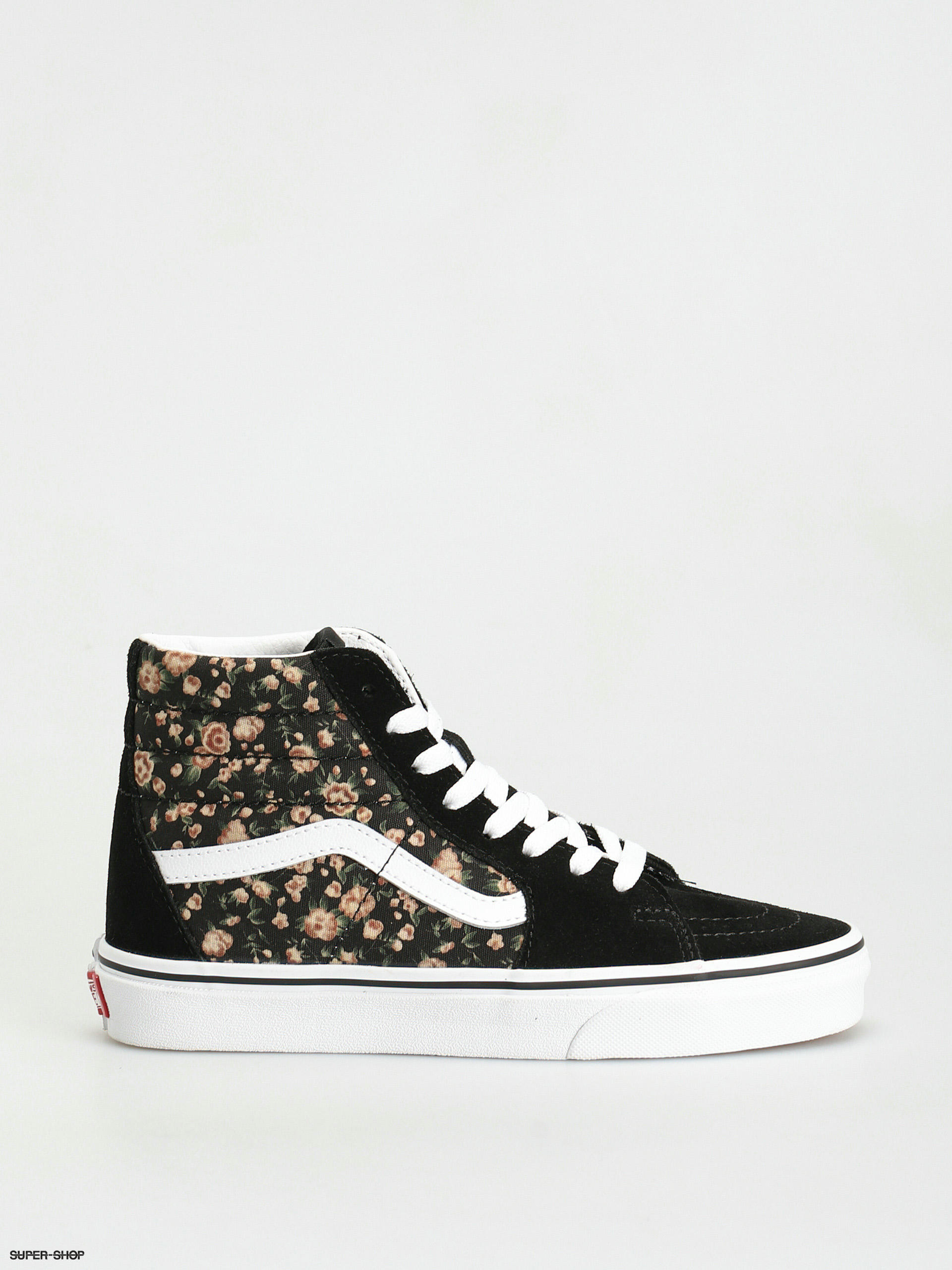 White vans cheap with black rose