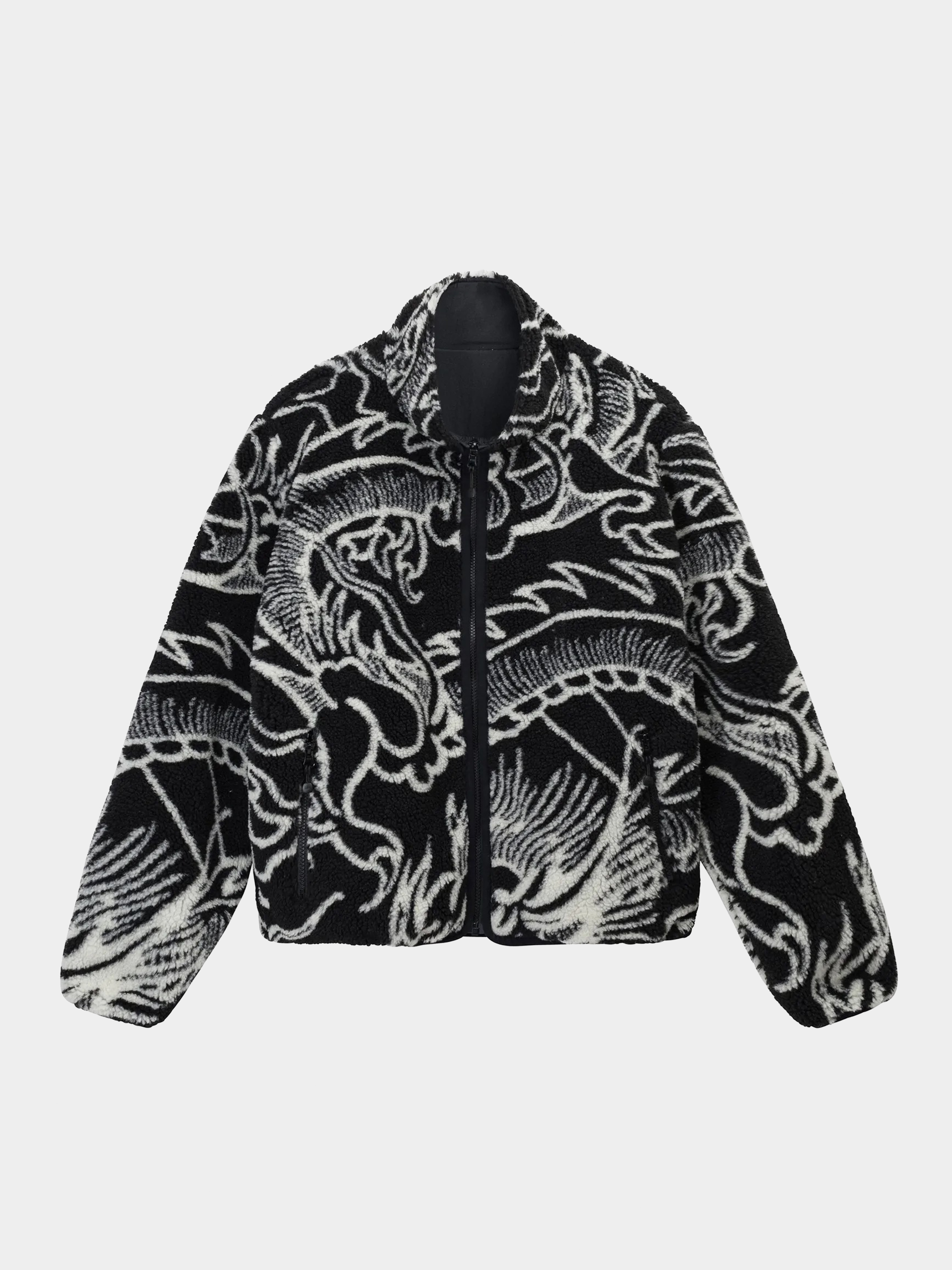 Stussy Dragon Sherpa Jacket - white, black (black)