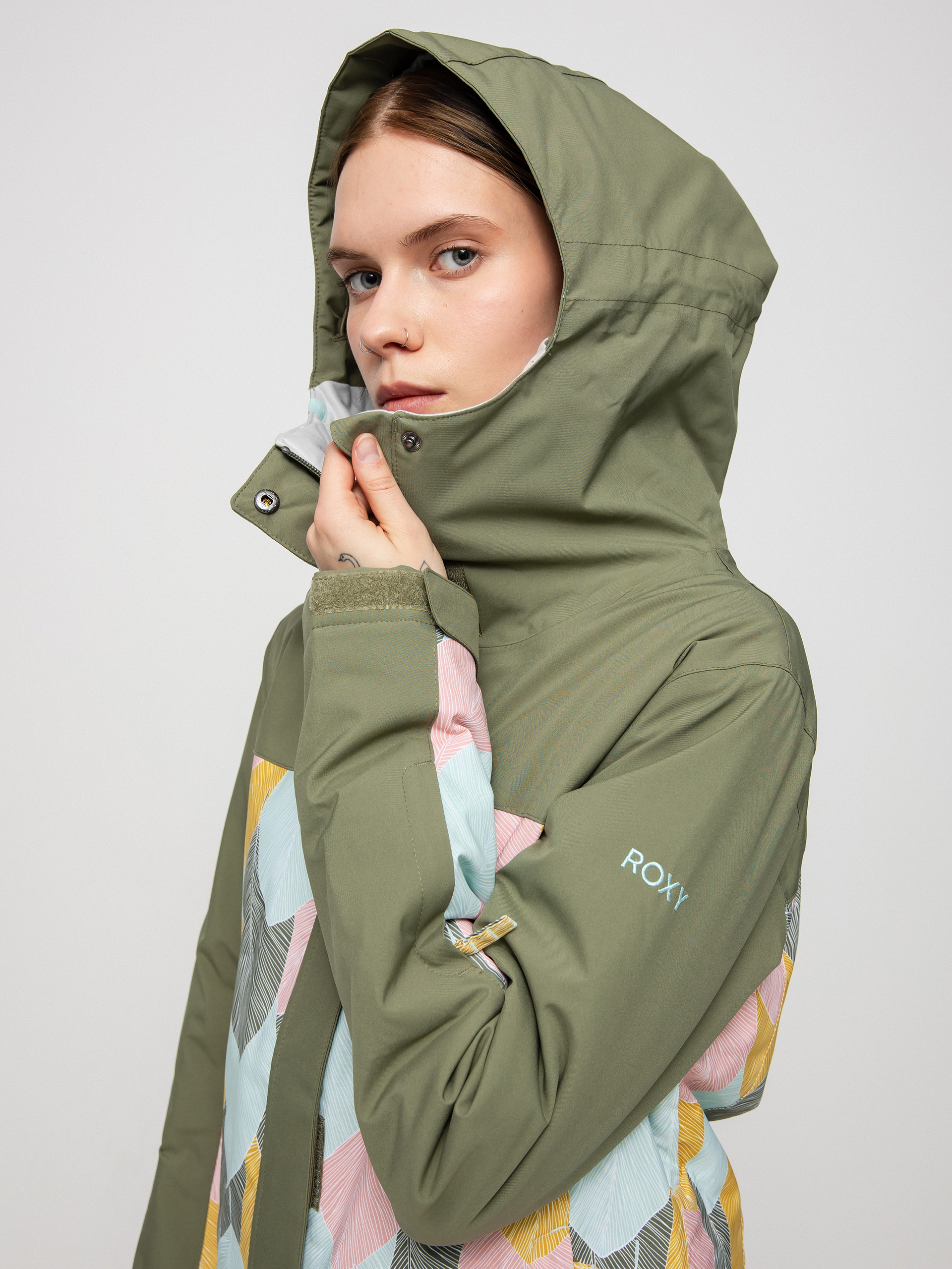 Womens Roxy Galaxy Print Block Snowboard jacket (deep lichen green la palmeraie)