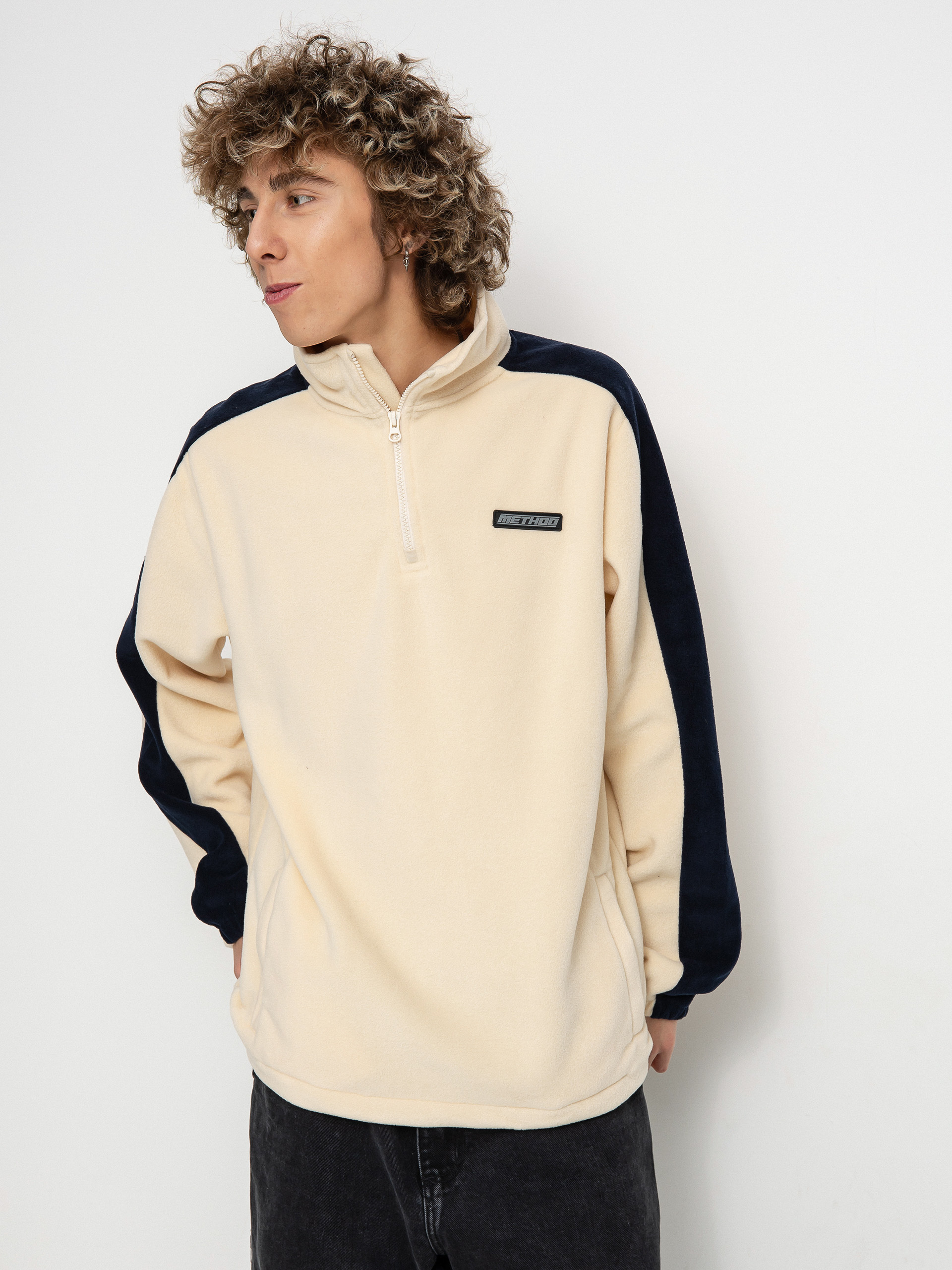 Mens Method Fast Times 1/4 Zip Fleece (oat/navy)