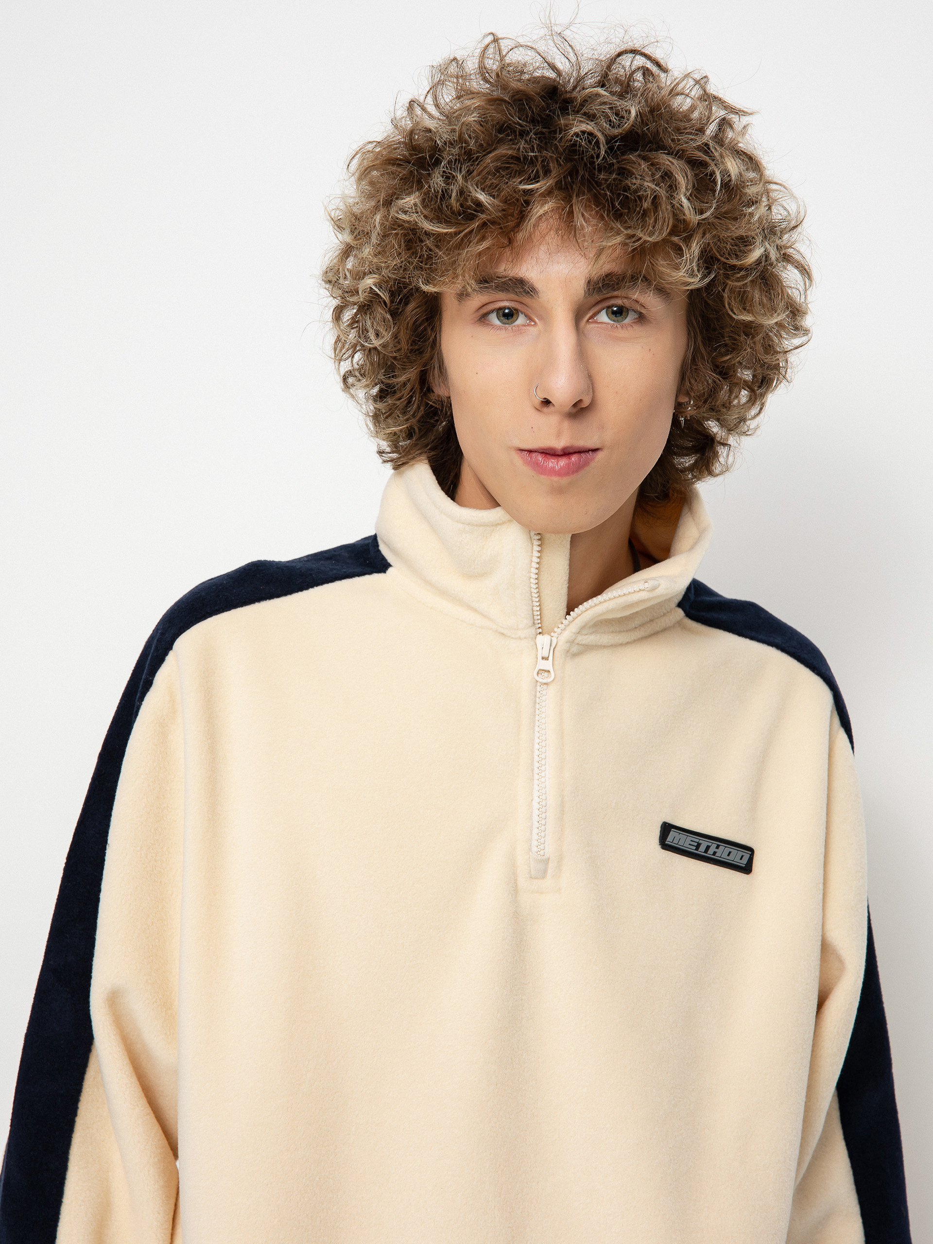 Mens Method Fast Times 1/4 Zip Fleece (oat/navy)