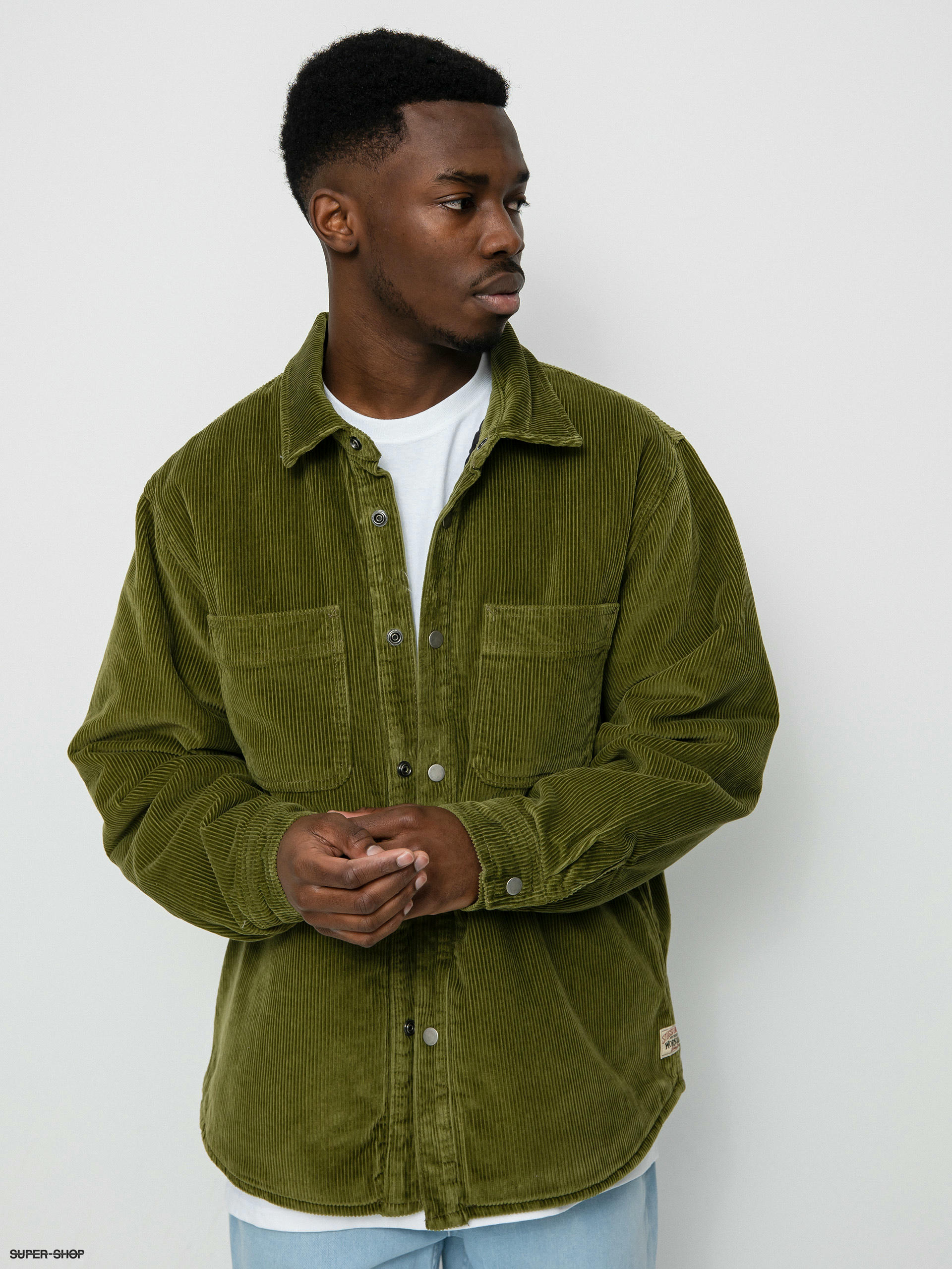 Stussy Cord Quilted Overshirt Jacket (olive)