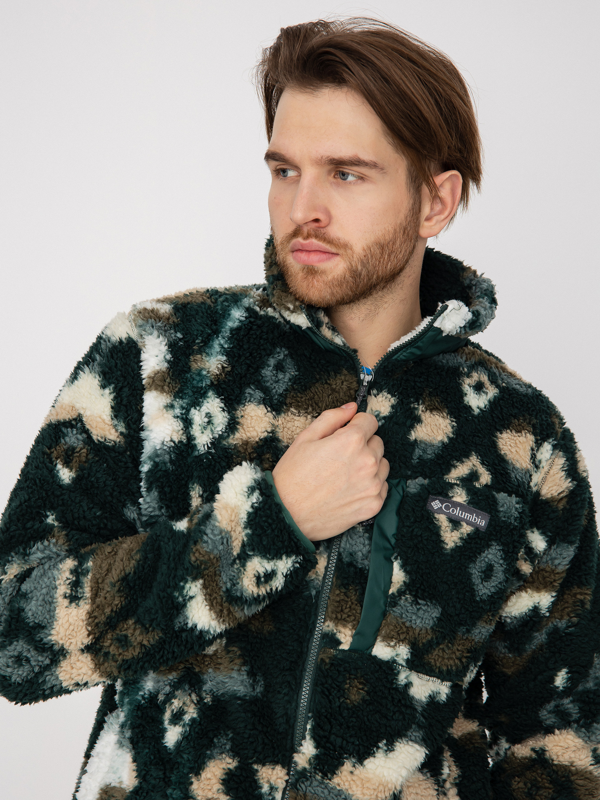 Mens Columbia Winter Pass Print Fleece Full Zip Fleece  (spruce rocky mo)