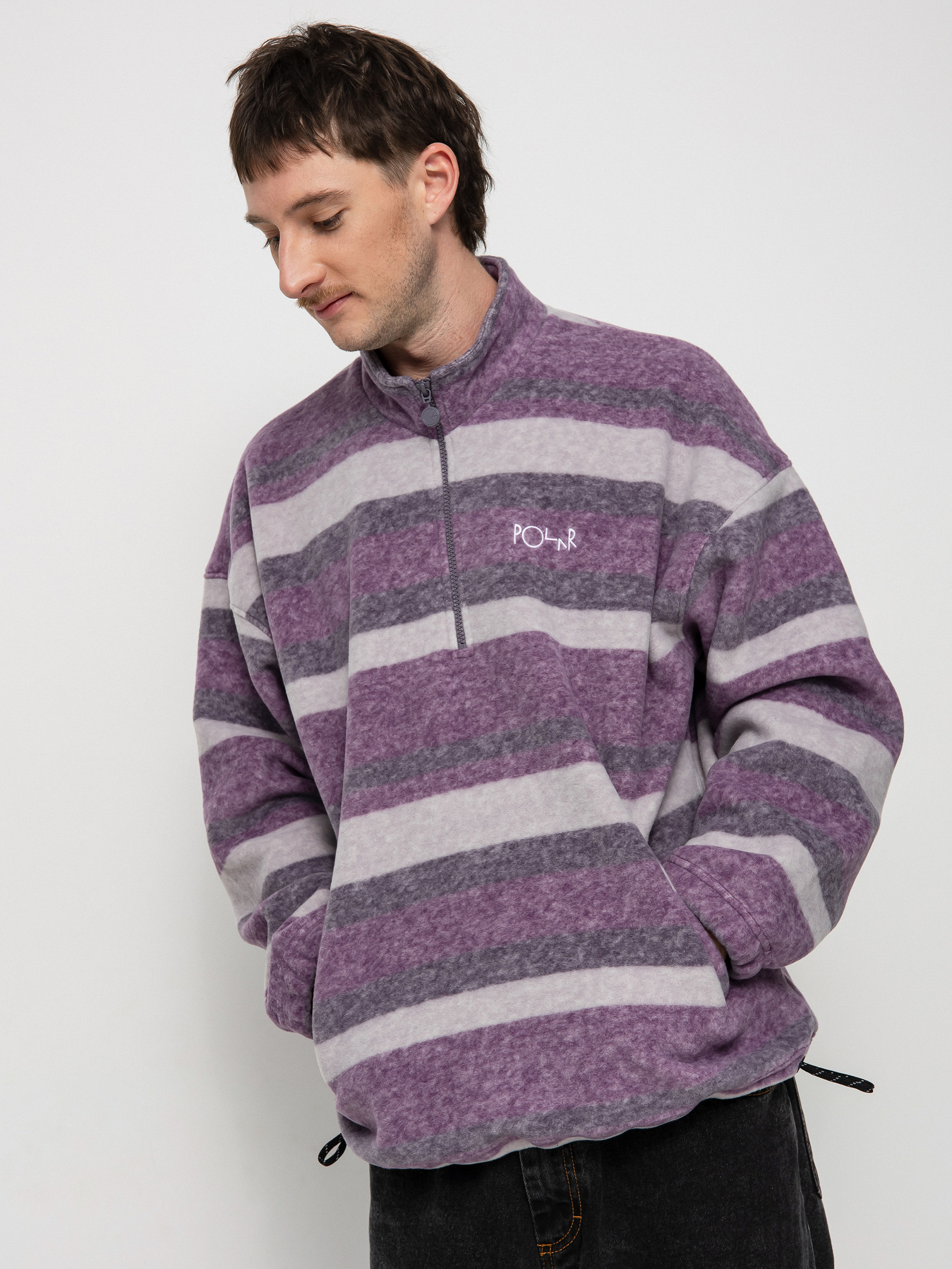 Polar Skate Stripe Fleece Pullover Sweatshirt (light purple)
