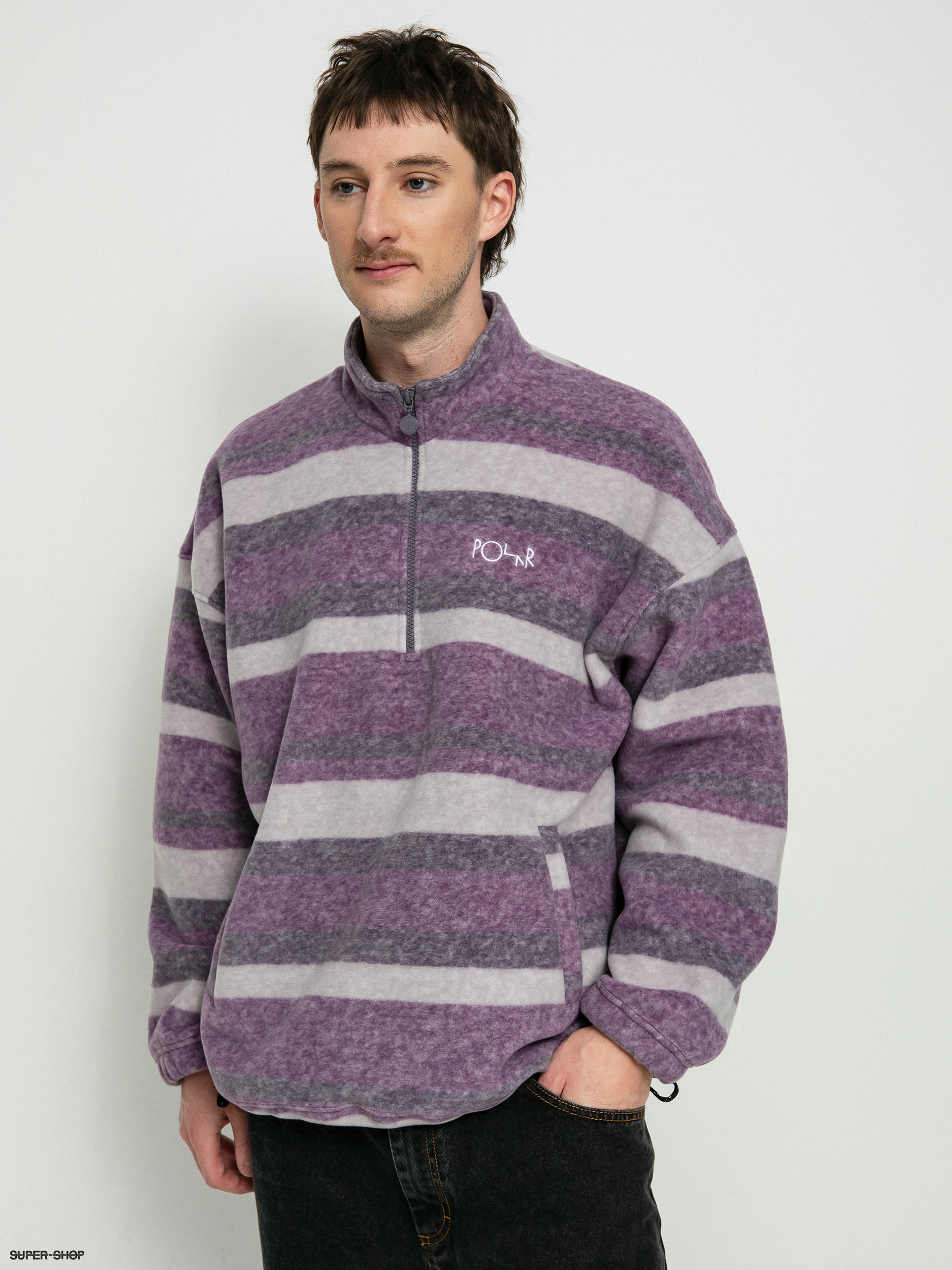 Polar Skate Stripe Fleece Pullover Sweatshirt (light purple)