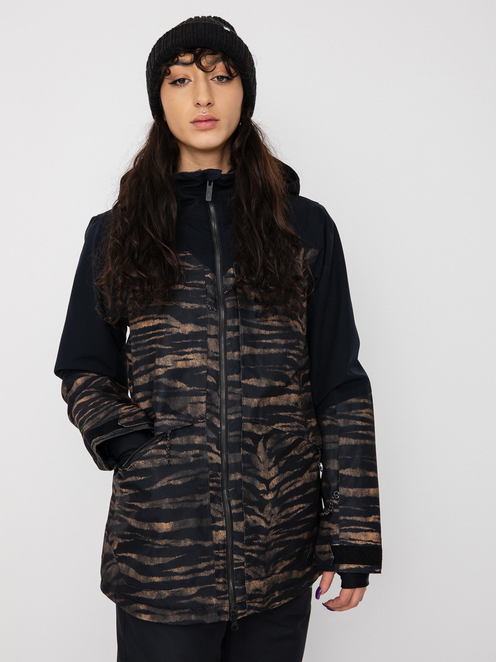 Damen Volcom Shelter 3D Stretch Snowboardjacke (tiger print)