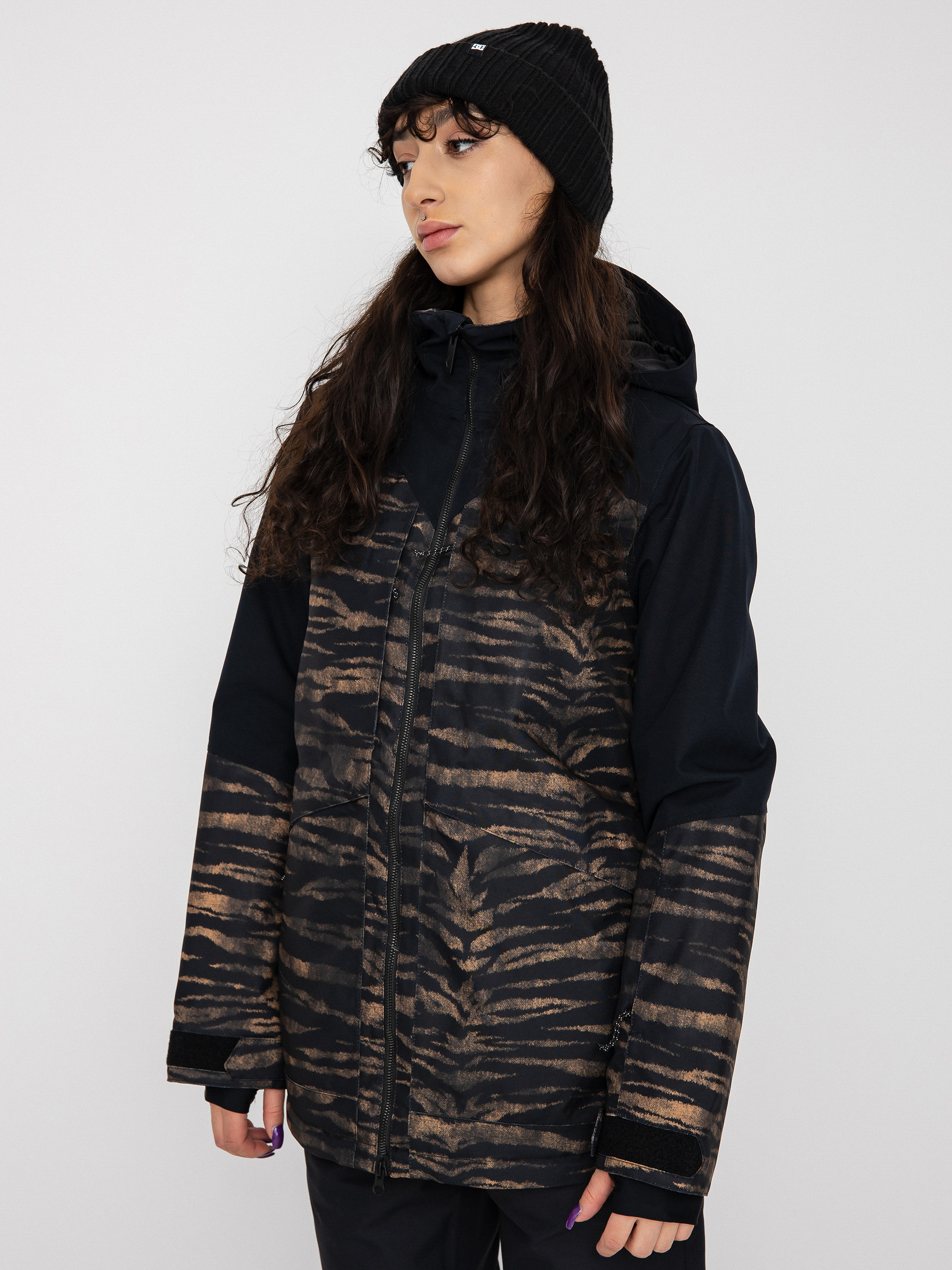Damen Volcom Shelter 3D Stretch Snowboardjacke (tiger print)