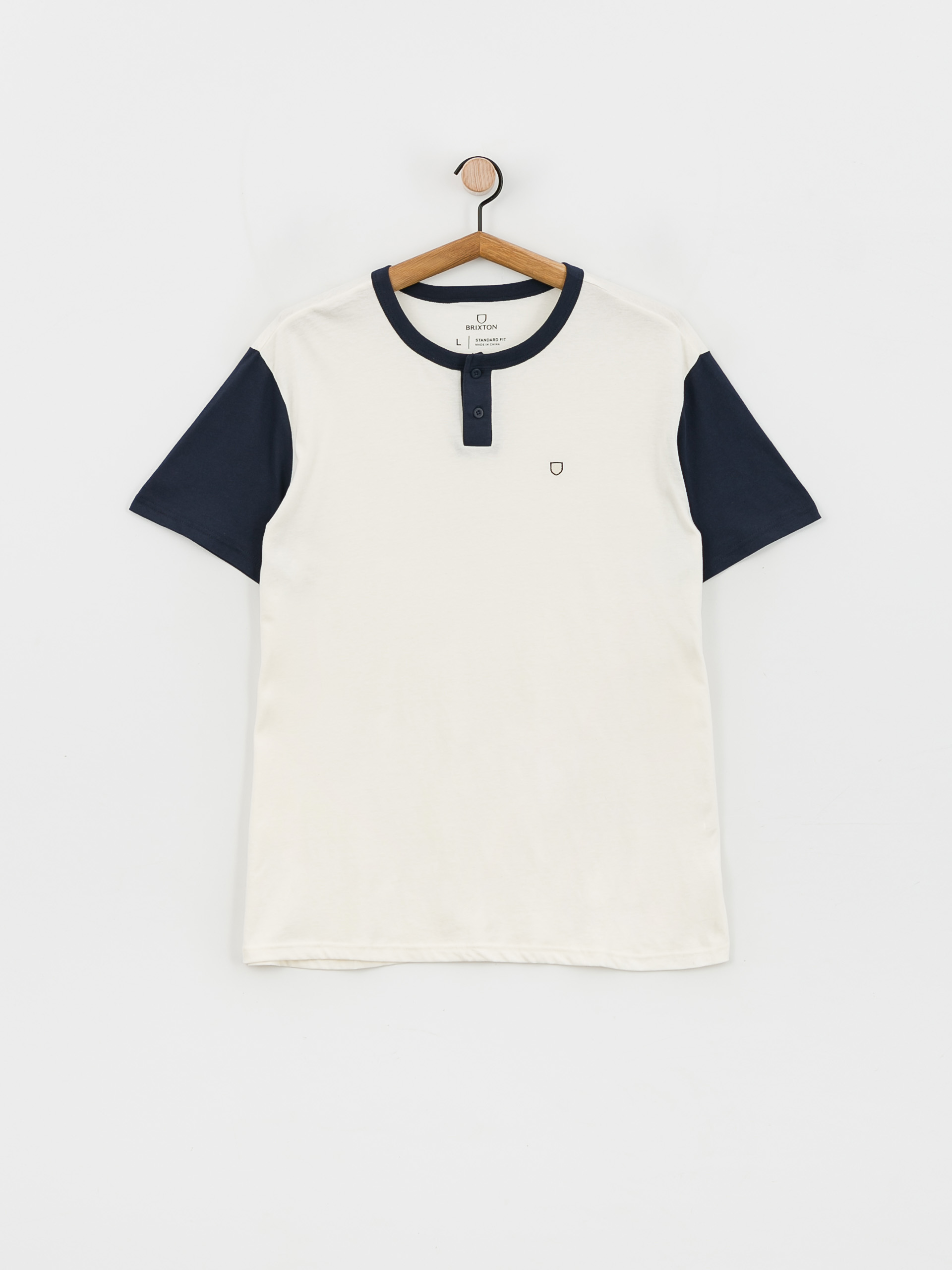 Brixton Shield Baseball Henley Kn T-shirt (off white/navy)