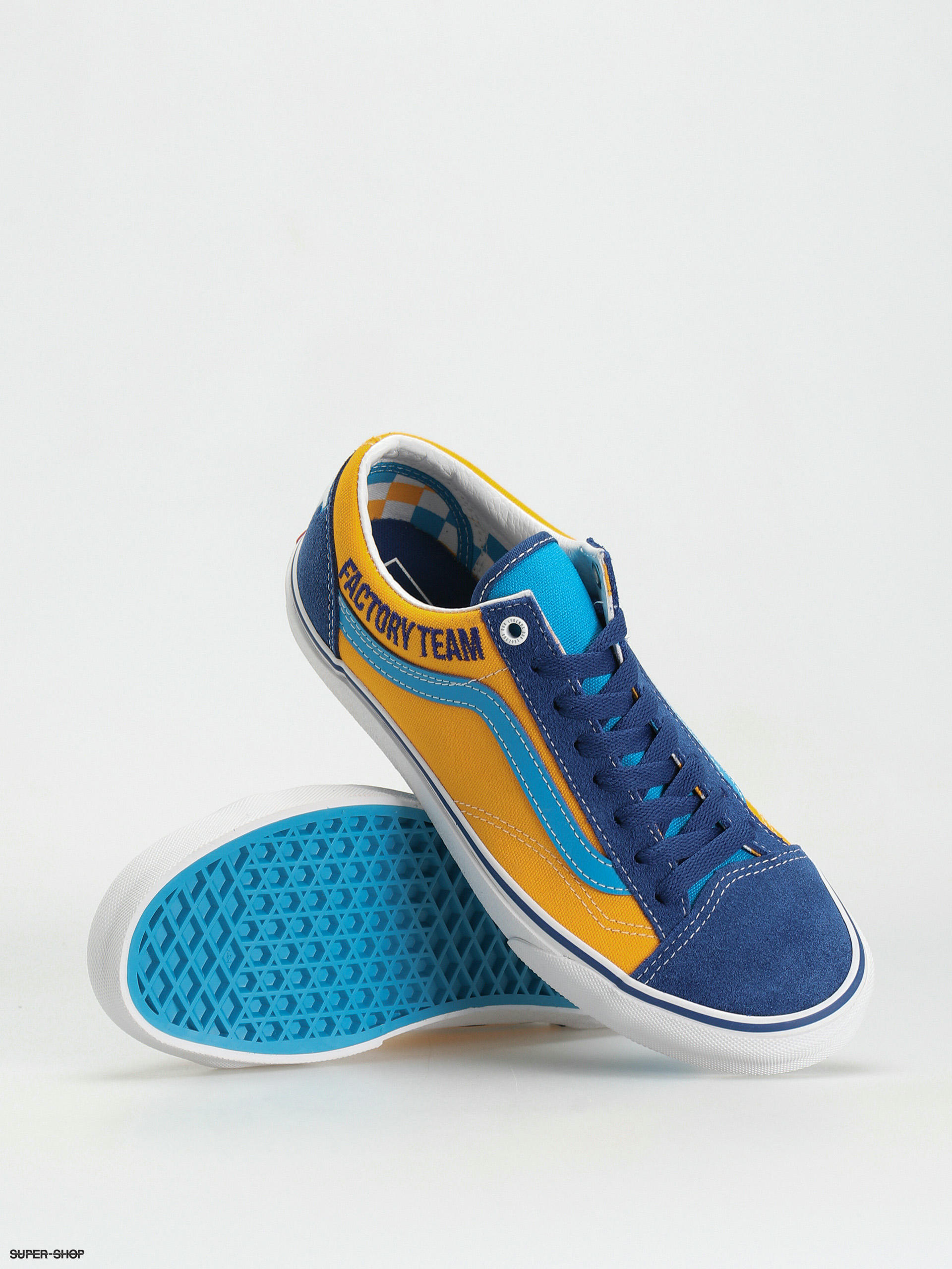 Blue and yellow clearance vans