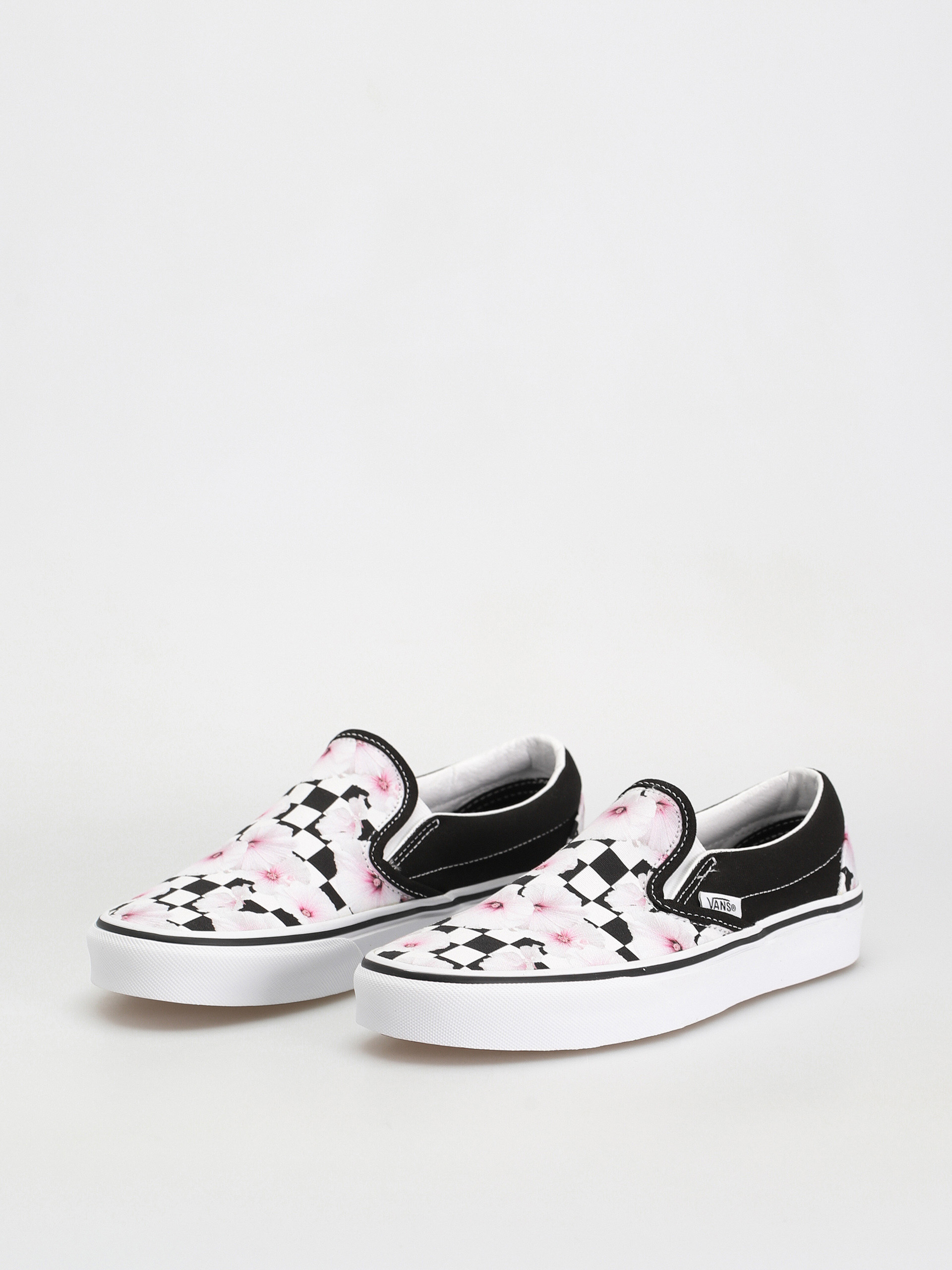 Vans Classic Slip On Shoes Wmn white black hibiscus checkerboard black