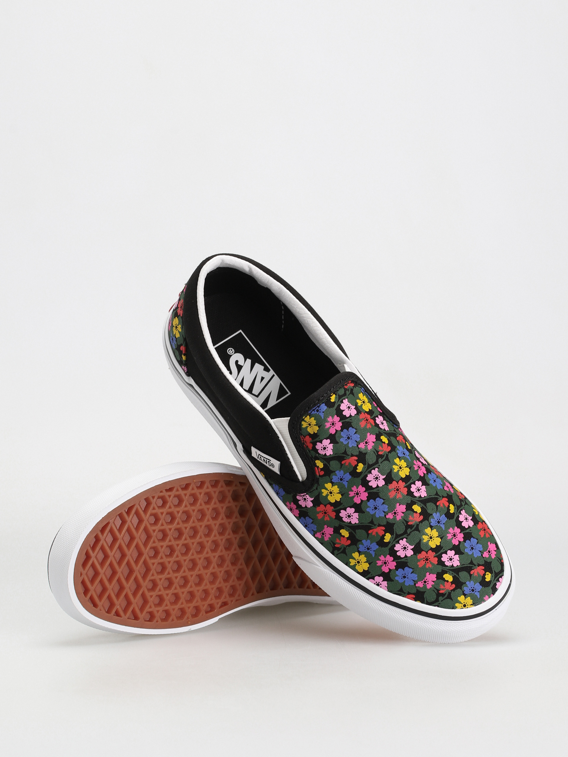 Vans Floral Slip Ons Vans Classic Slip On Shoes Wmn Black (floral