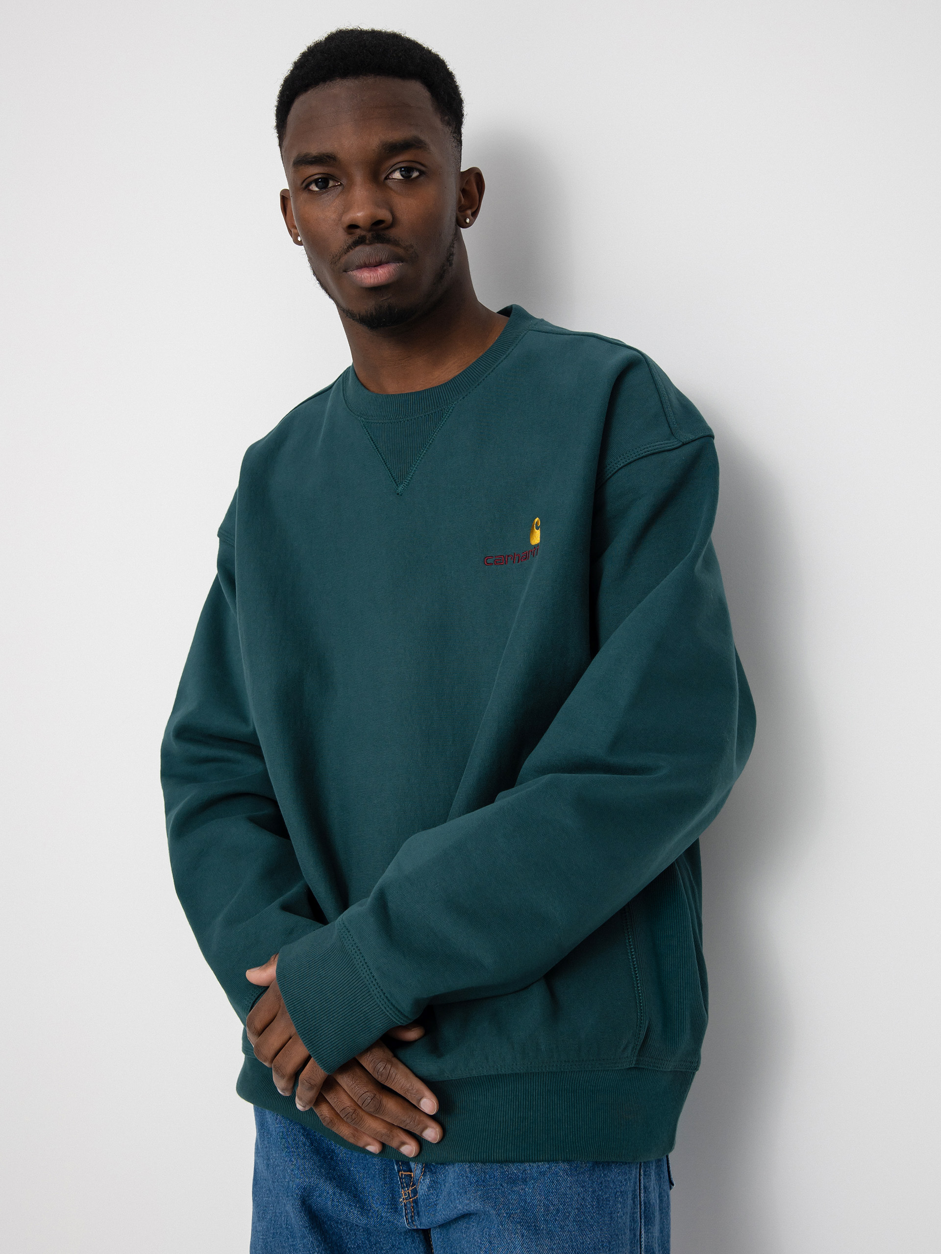 Green carhartt shops sweatshirt