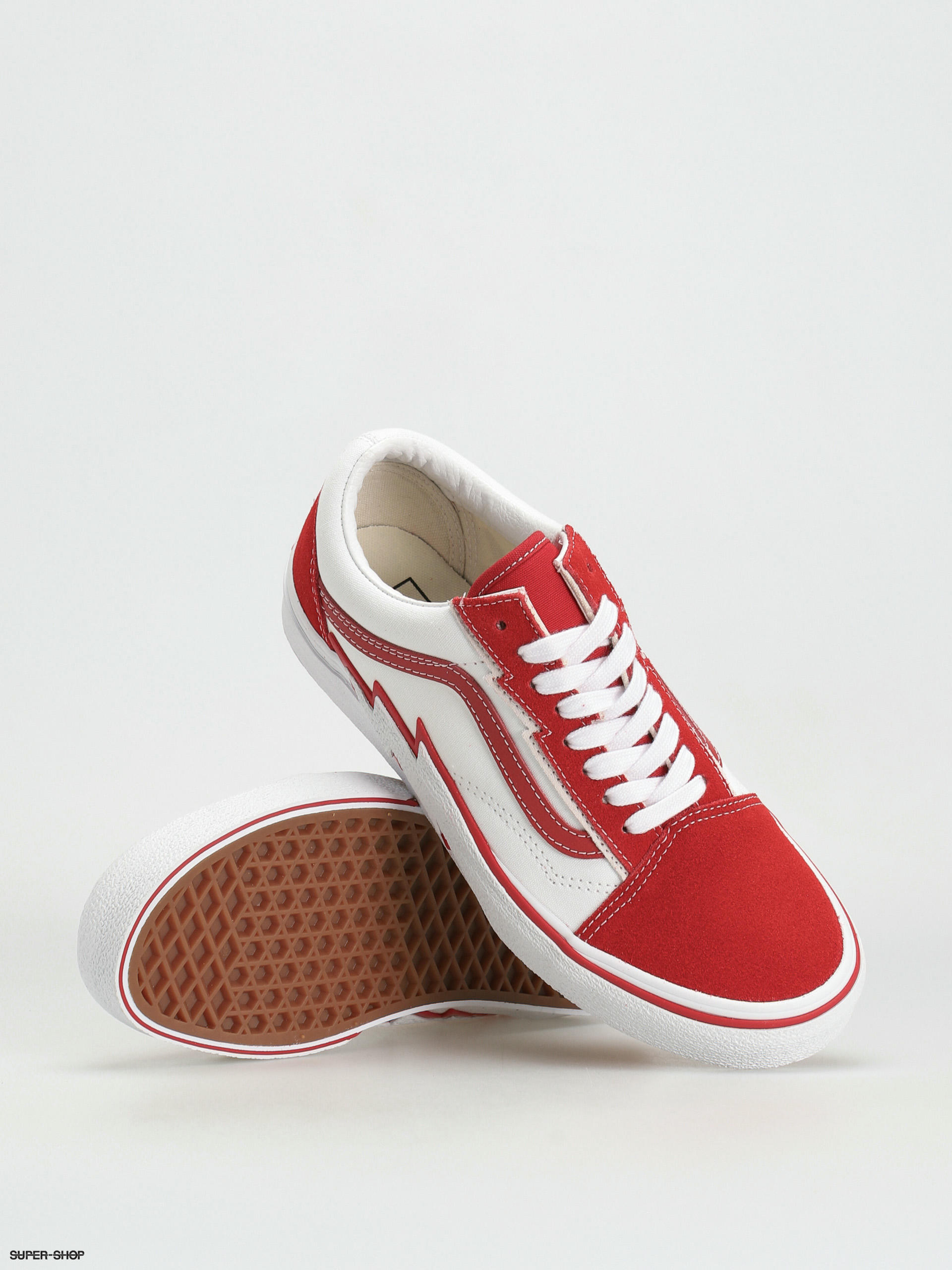 Old skool vans white red stripe sale