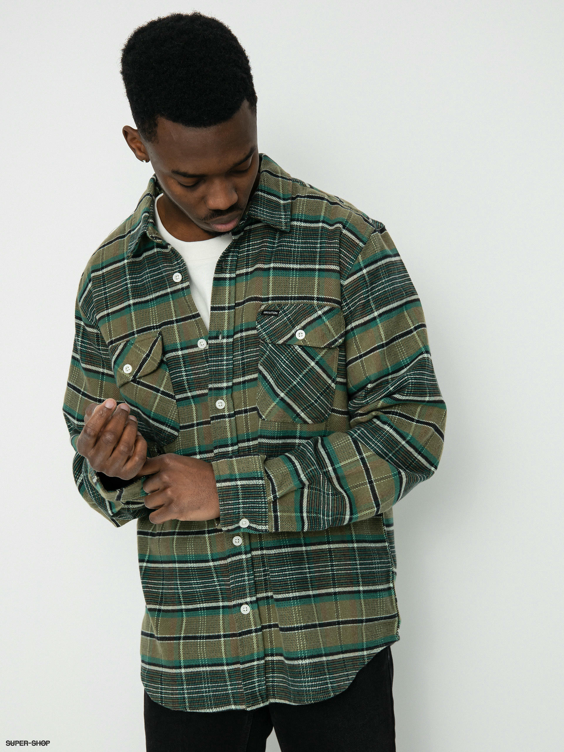 Brixton Bowery Stretch Wr Flannel Shirt (olive surplus/spruce/black)