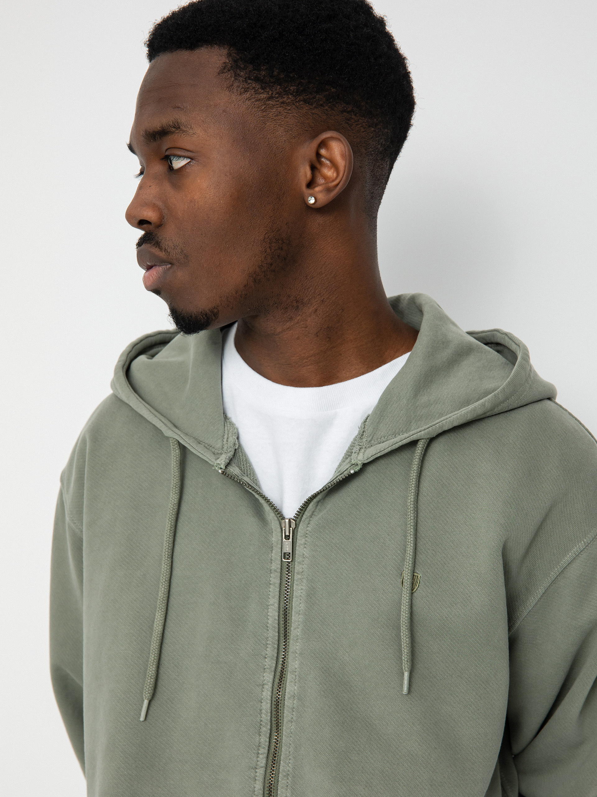 New Brixton Reserve top Vintage Olive Surplus Wash Sweatshirt Hood Full Zip Men Med