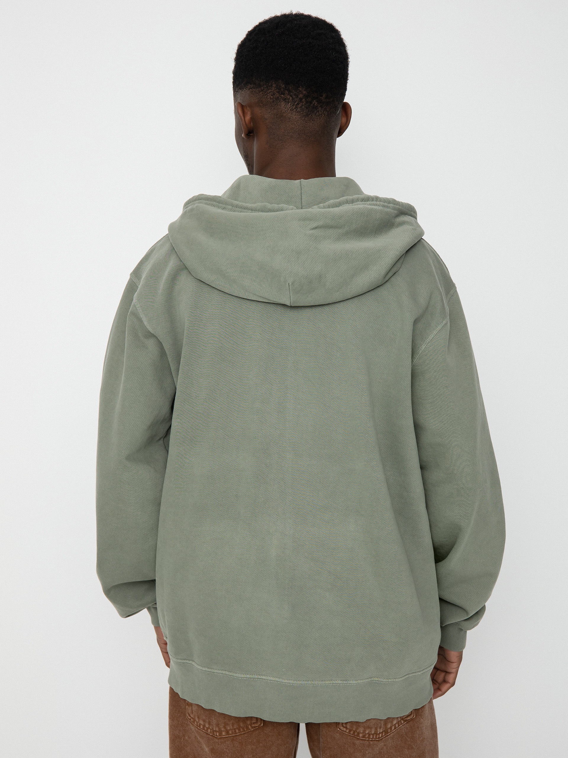 New Brixton Reserve top Vintage Olive Surplus Wash Sweatshirt Hood Full Zip Men Med