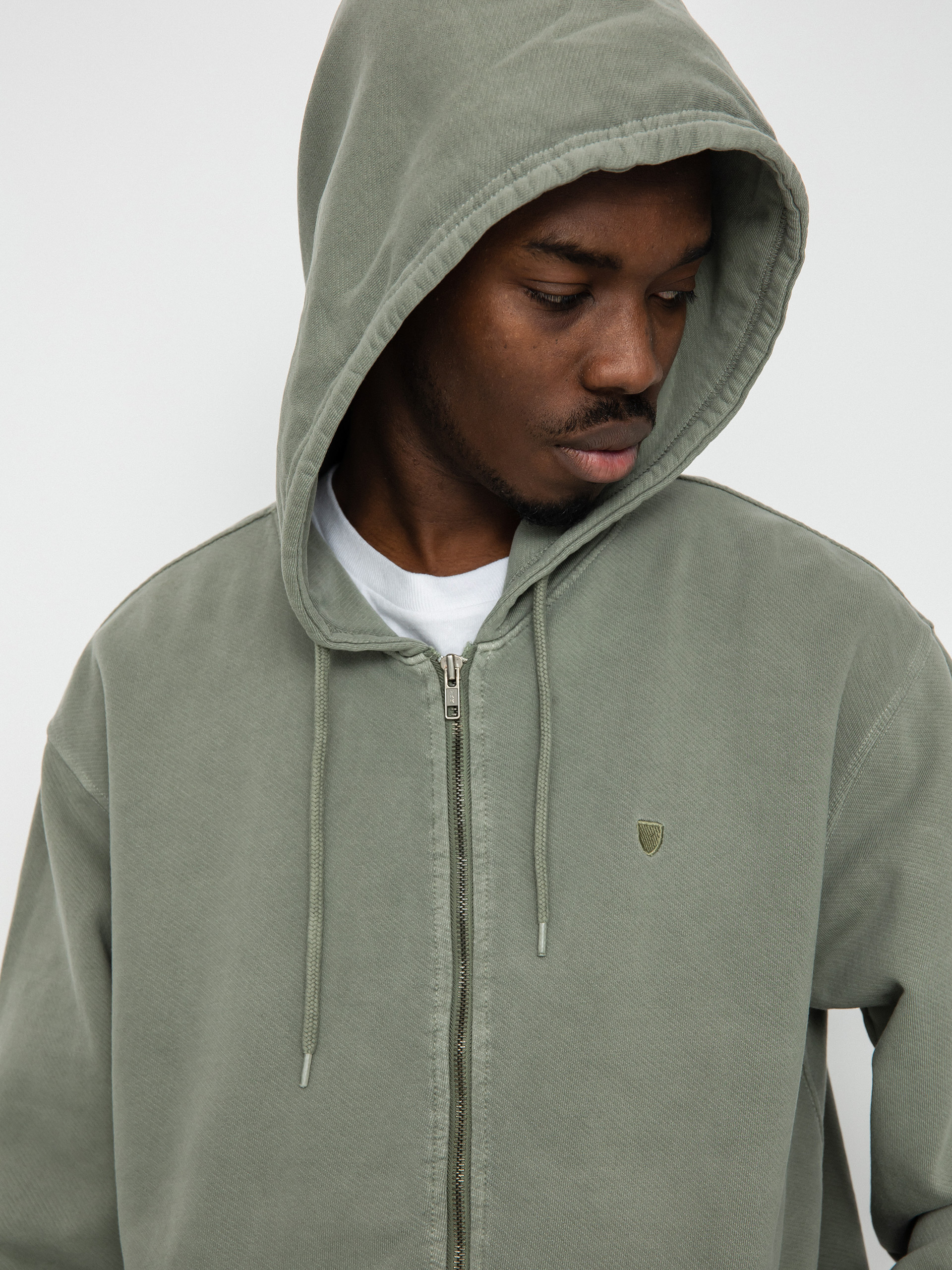 New fashion Brixton Reserve Vintage Olive Surplus Wash Sweatshirt Hood Full Zip Men Med