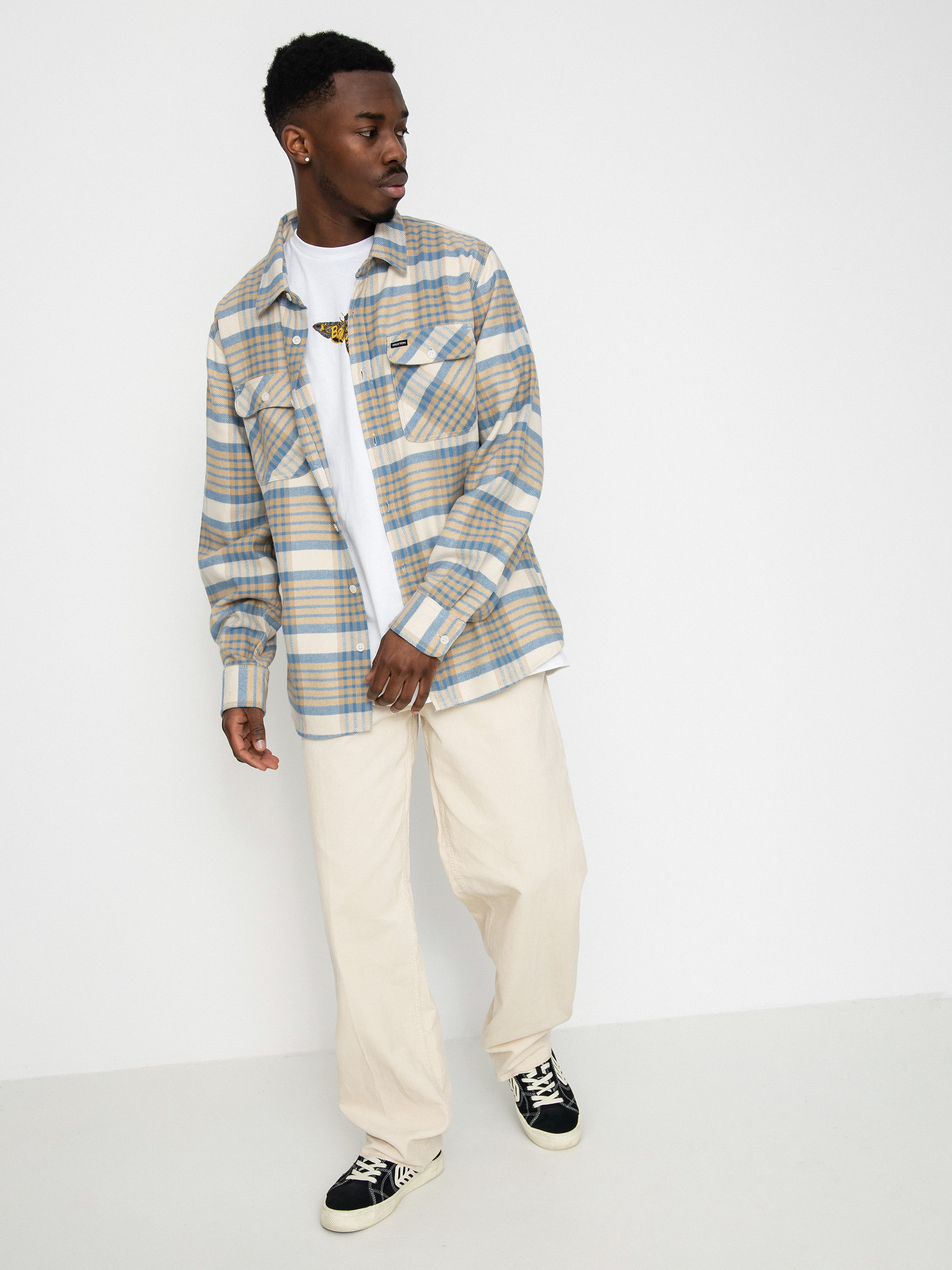 Brixton Bowery Flannel Ls Hemd (whitecap/sand/blue heaven)