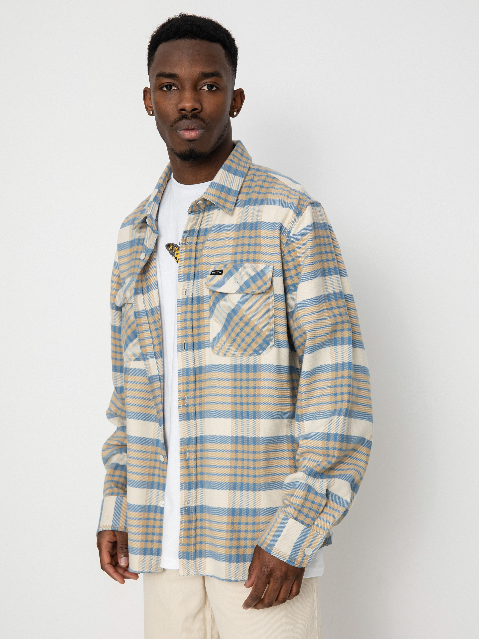 Brixton Bowery Flannel Ls Hemd (whitecap/sand/blue heaven)
