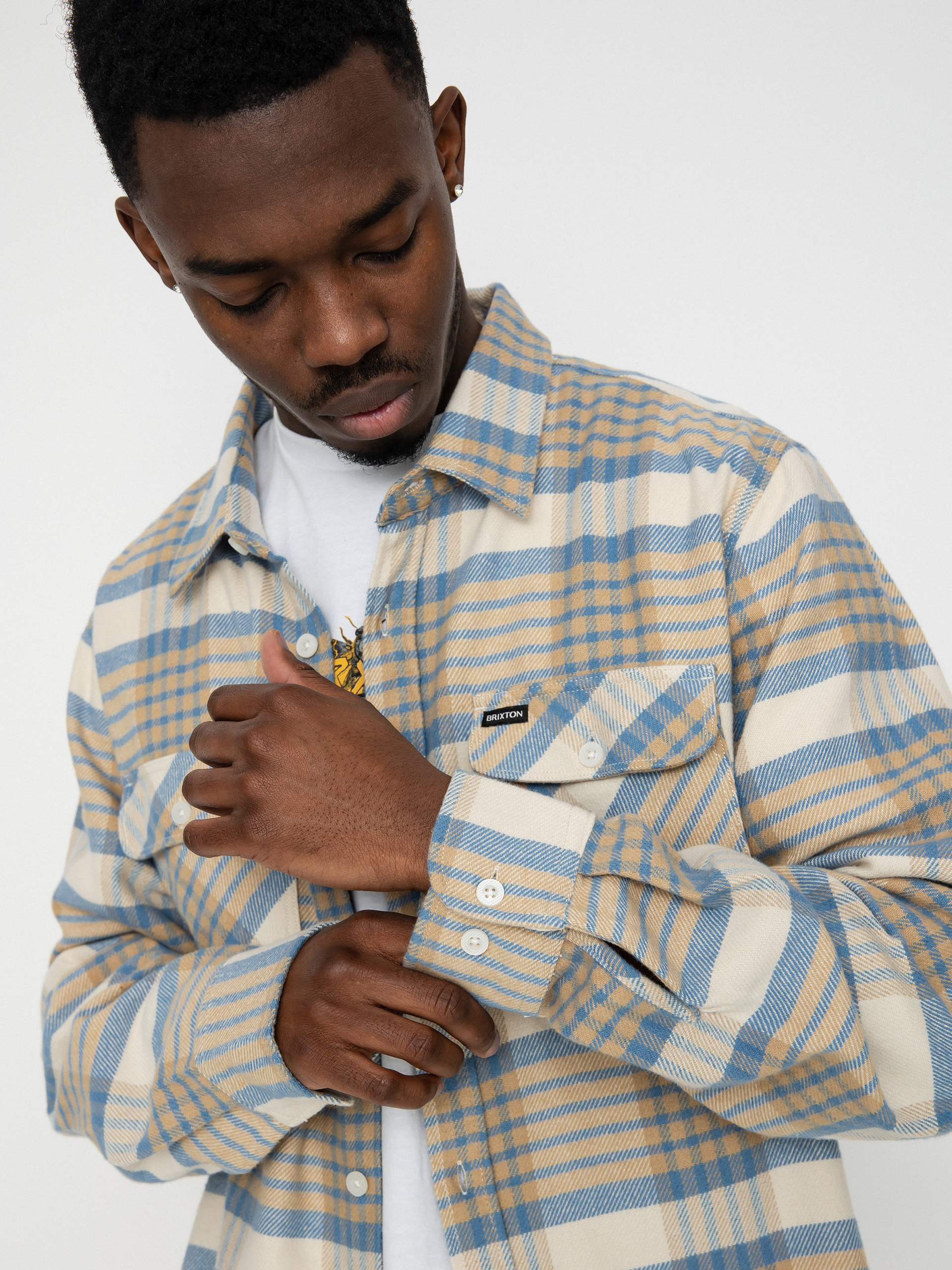 Brixton Bowery Flannel Ls Hemd (whitecap/sand/blue heaven)