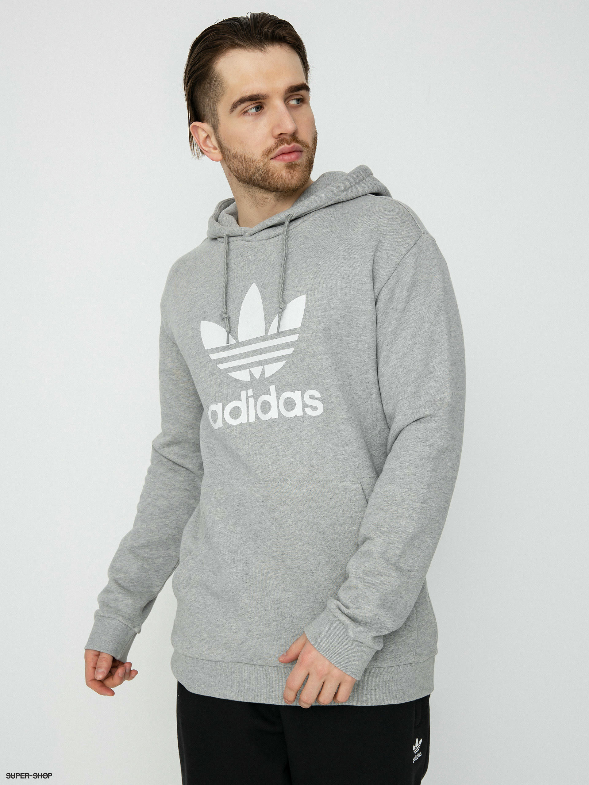 Adidas trefoil deals hoodie grey