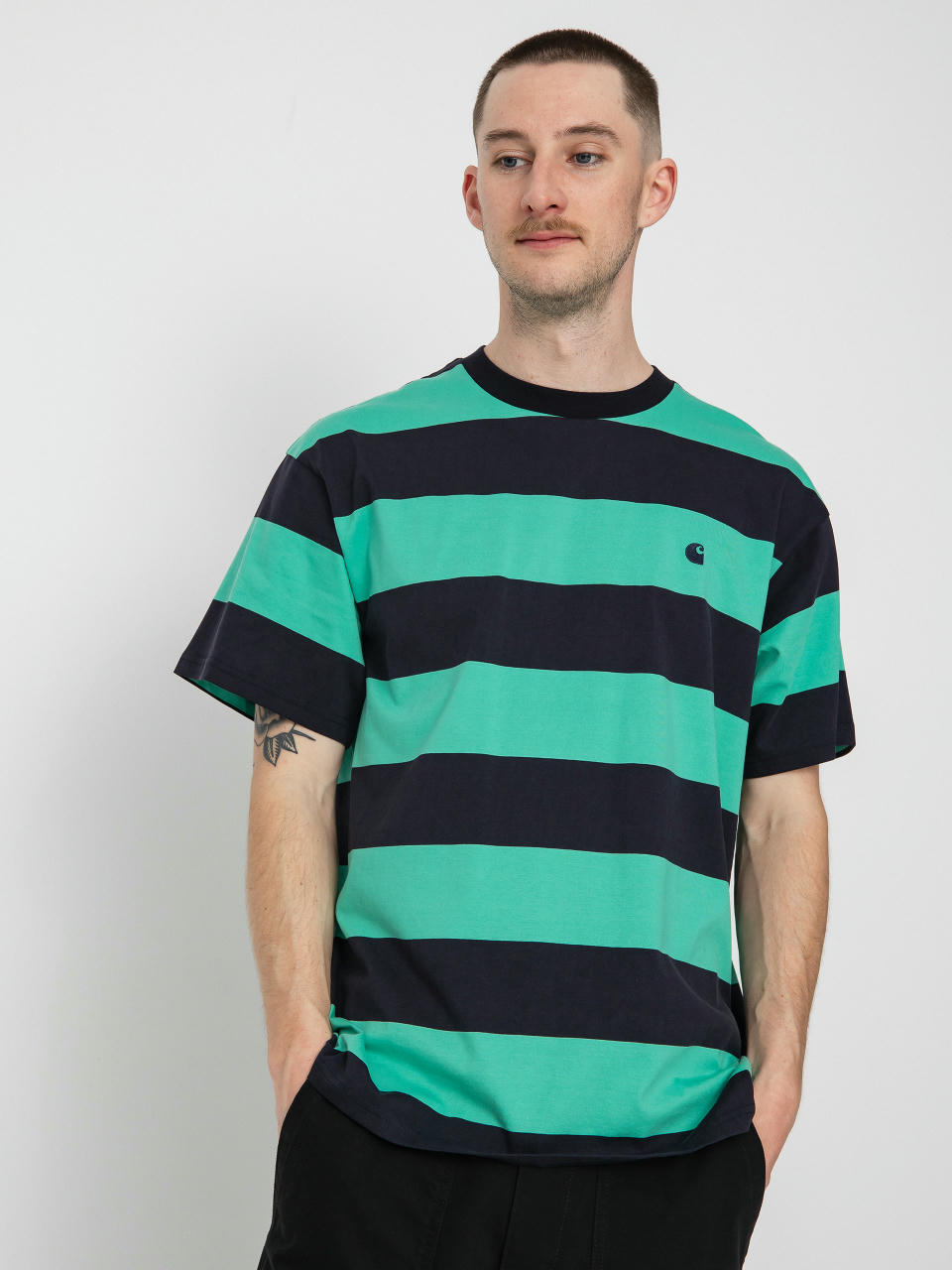 Carhartt WIP Dampier T-shirt (dampier stripe dark navy/aqua green)