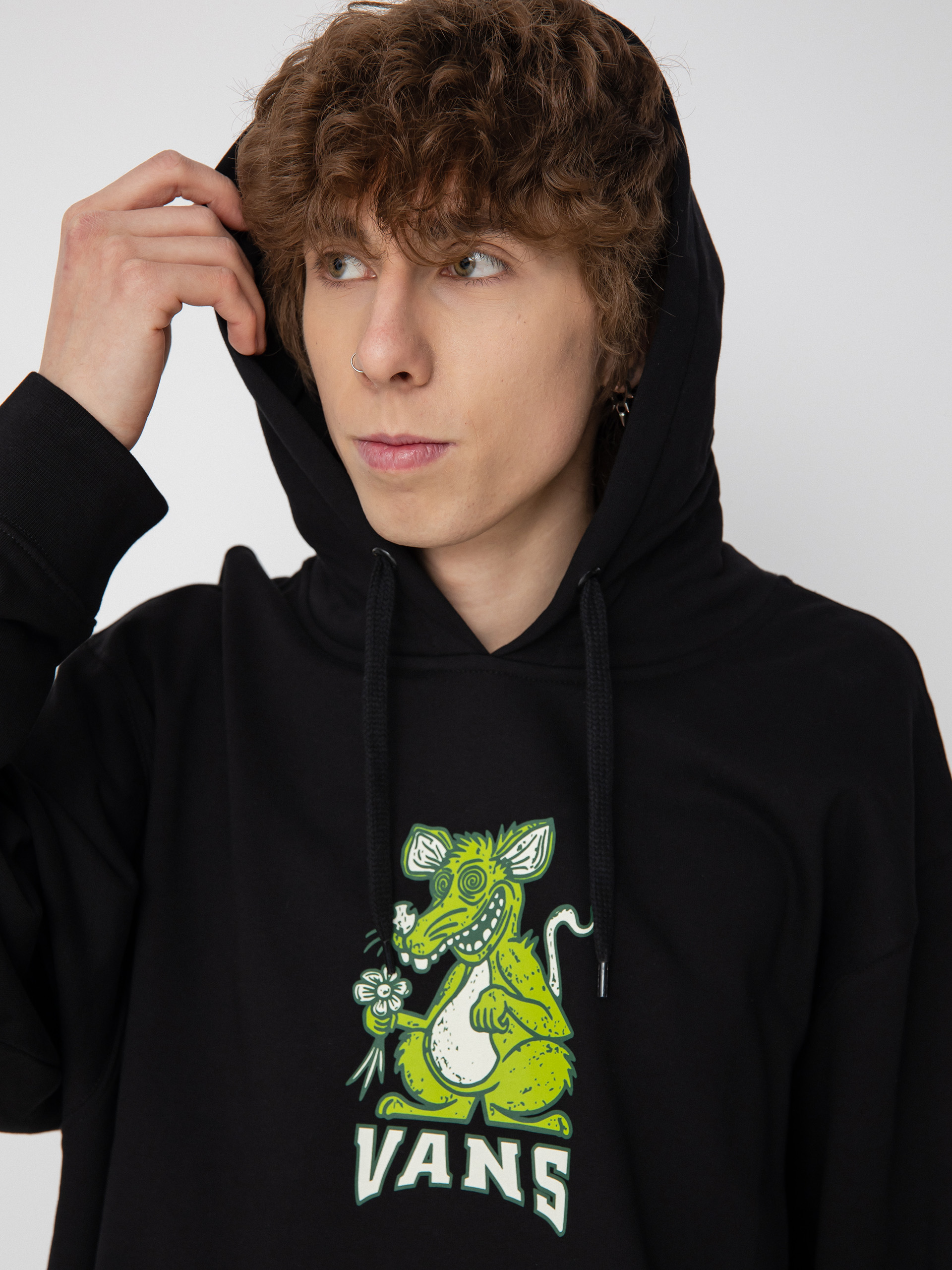 2019 'Vans Off The Wall' Skateboard Black Graphic Pull-Over Hoodie S M
