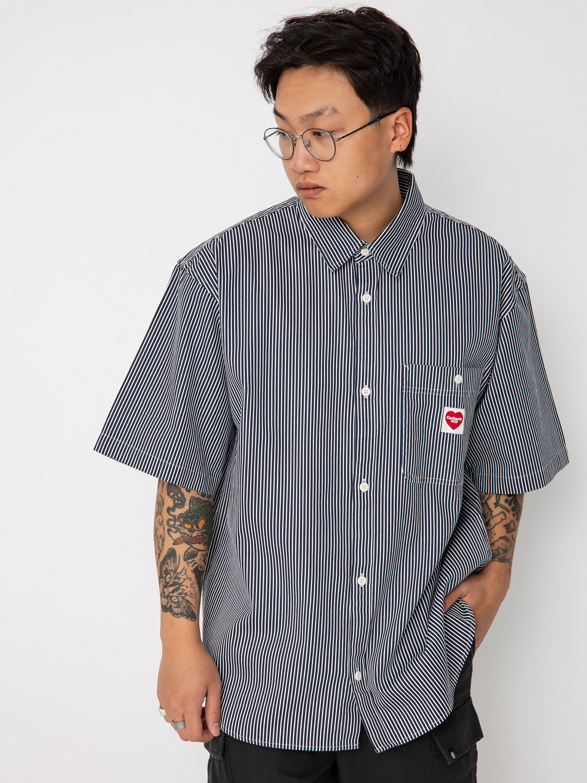 Carhartt WIP Terrell Shirt (terrell stripe dark navy/wax)