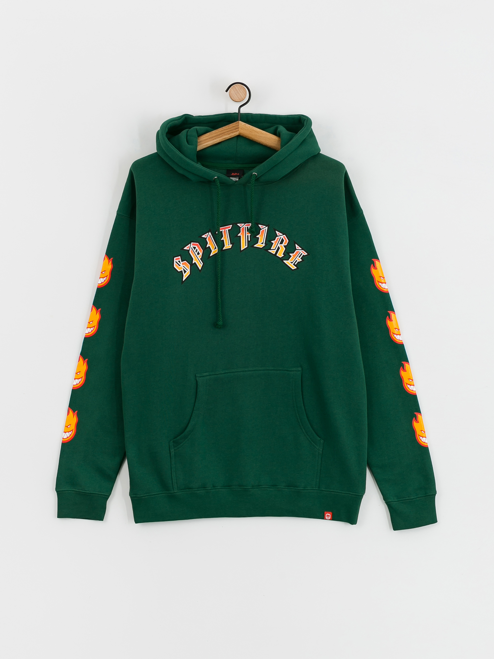 Spitfire Old E Bighead Fill Sleeve HD Hoodie (dark green w/gold & red prints)