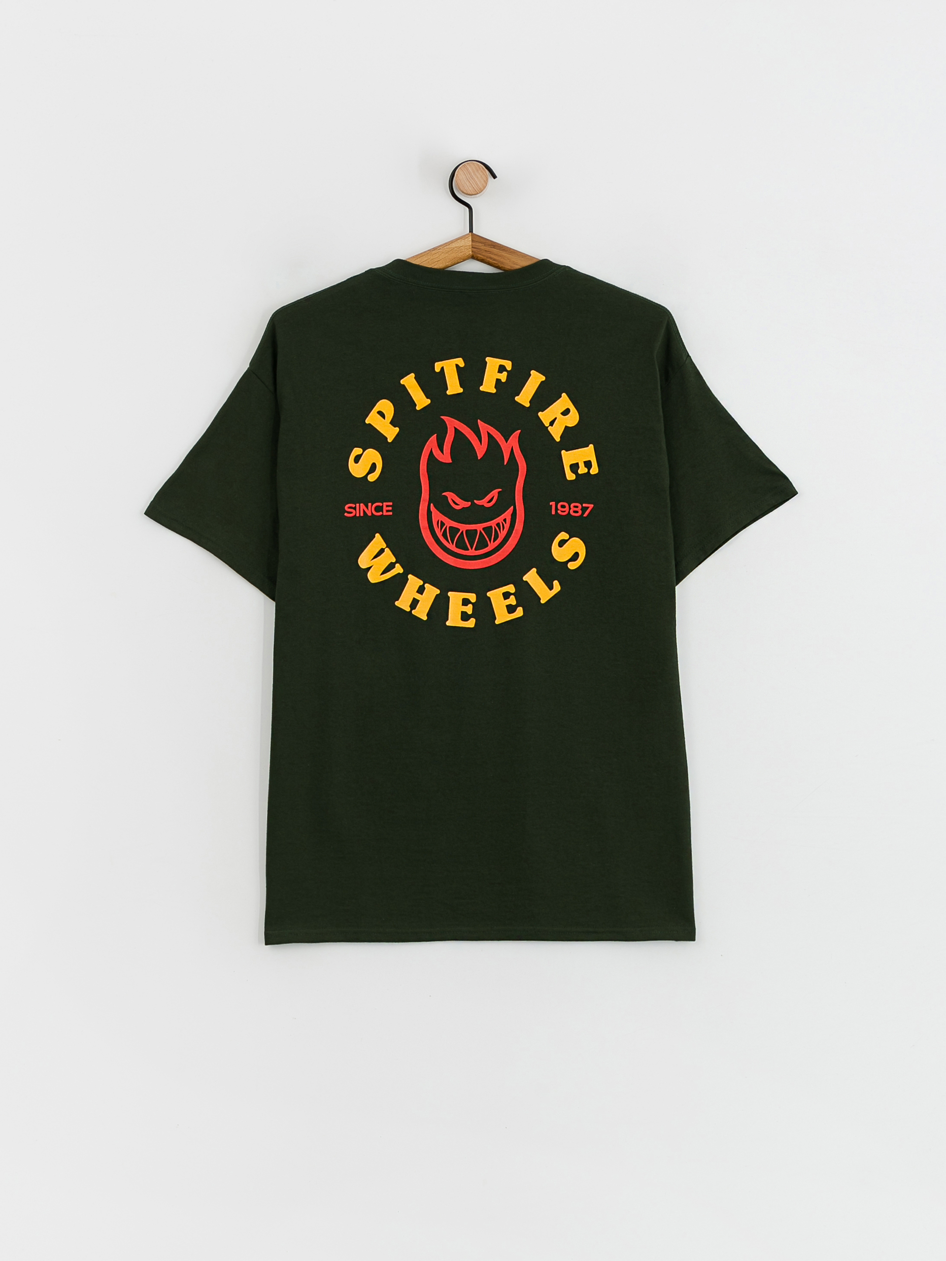 Spitfire Bighead Classic T-Shirt (forrest green w/gold & red prints)