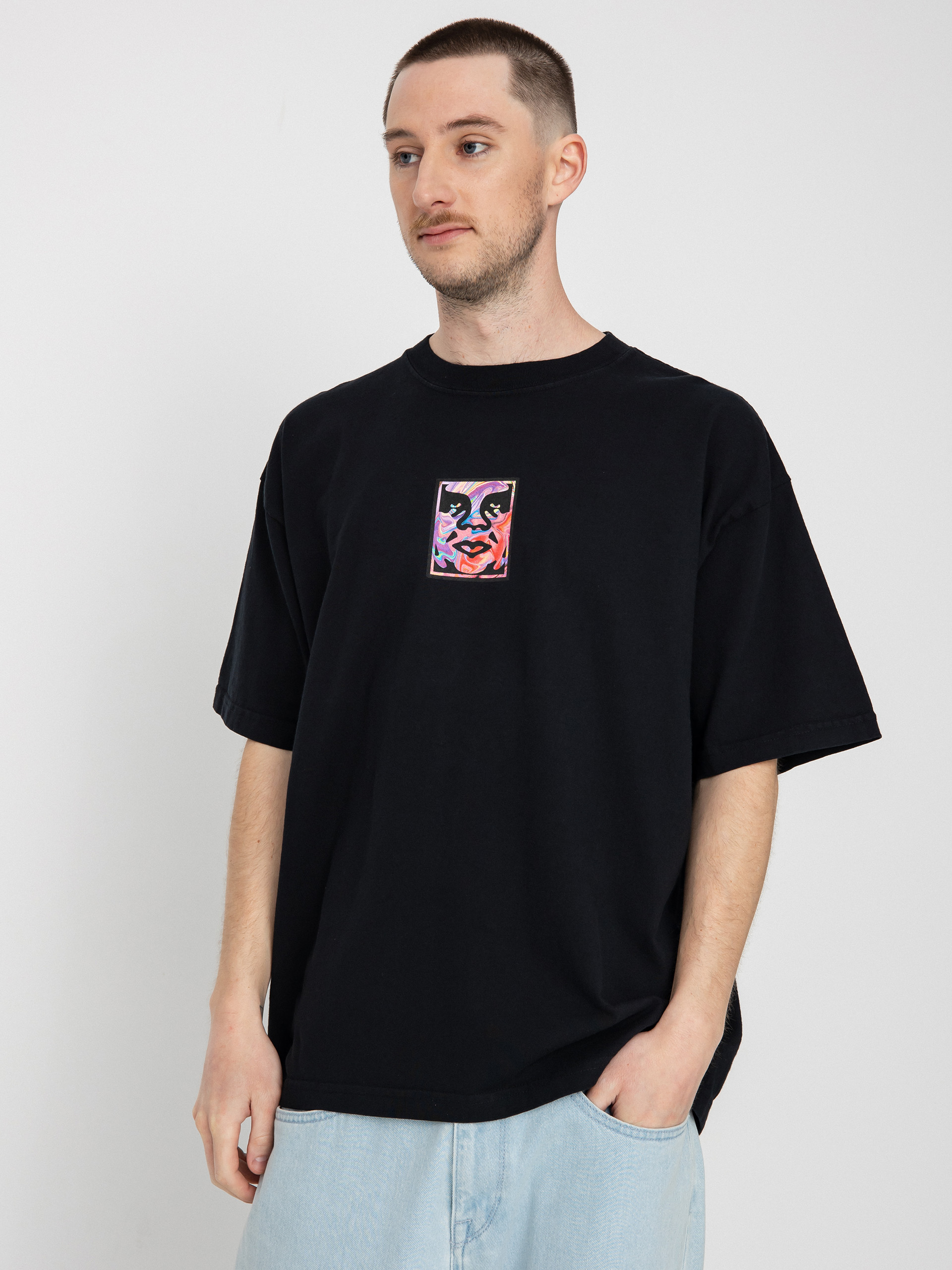 【OBEY】 OBEY RAINBOW ICON : BLACK OBEY Rainbow Icon T-shirt - black (off black)