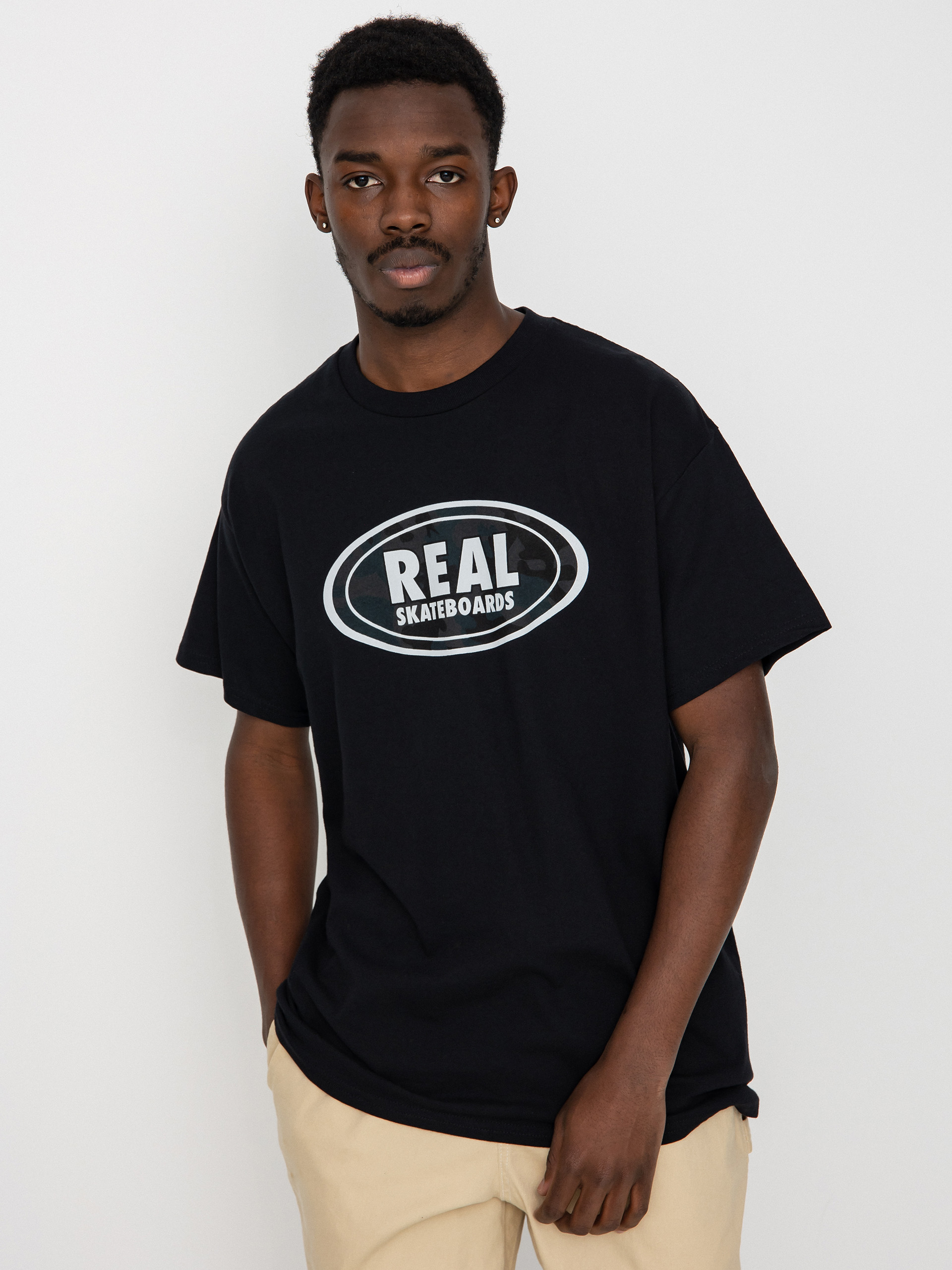 Real Oval T-Shirt (black w/grey & black print)