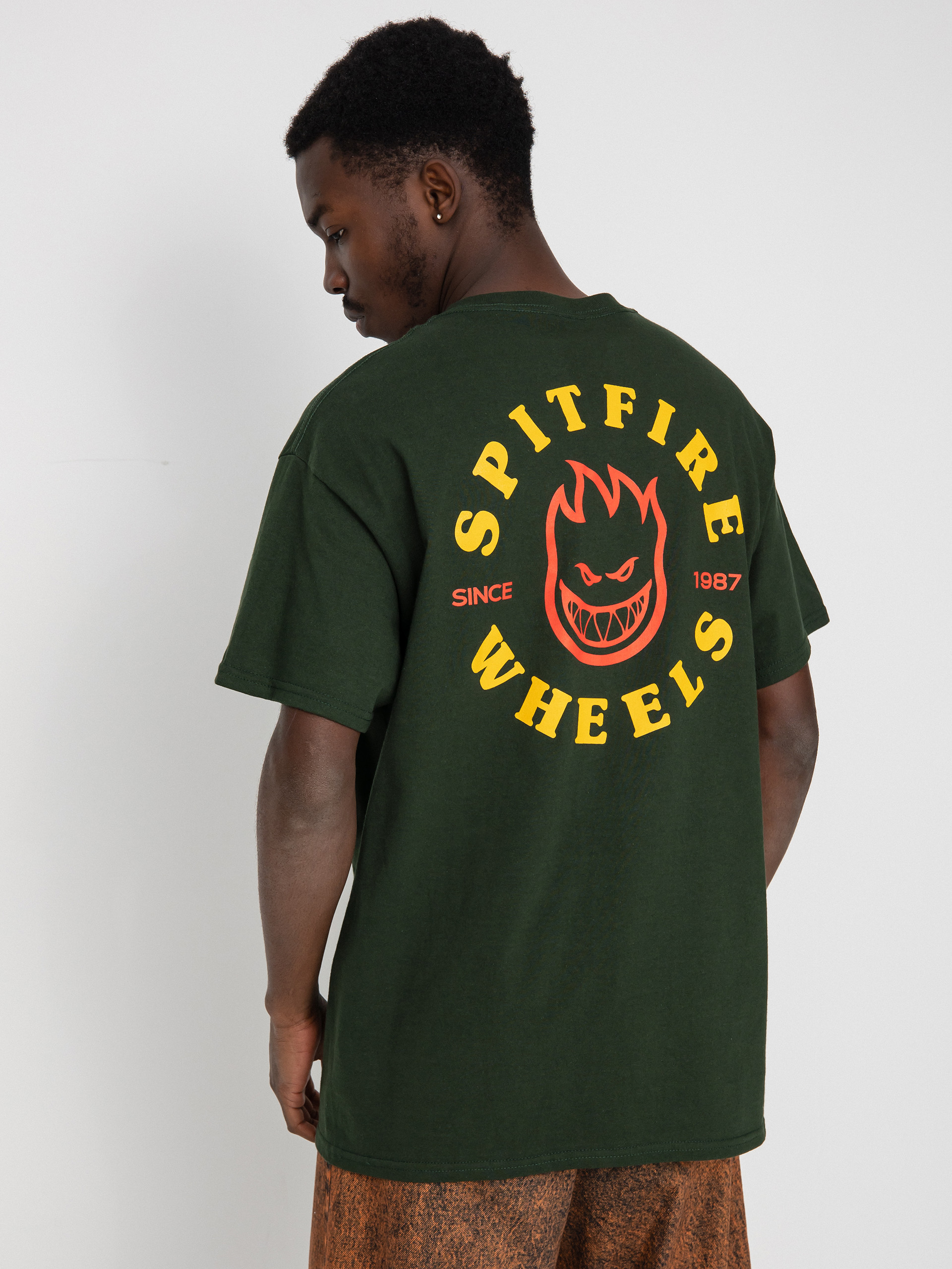 Spitfire Bighead Classic T-Shirt (forrest green w/gold & red prints)