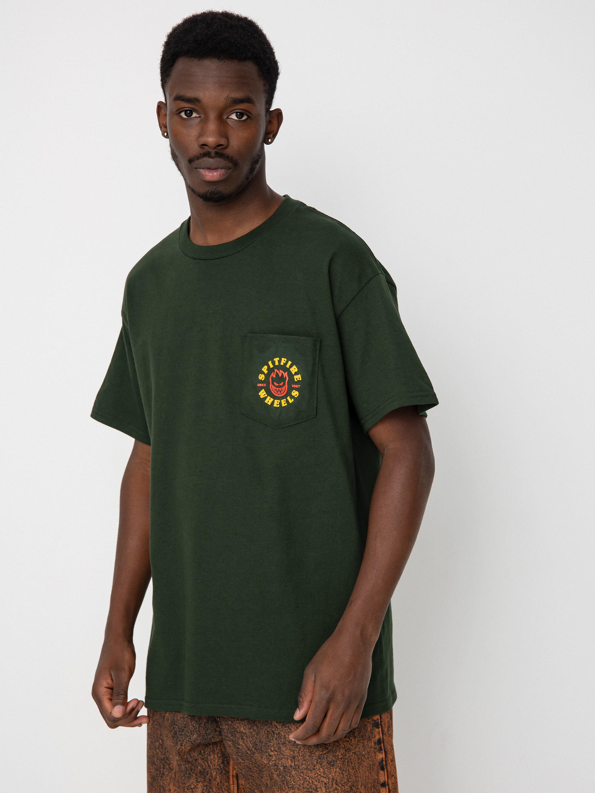 Spitfire Bighead Classic T-Shirt (forrest green w/gold & red prints)