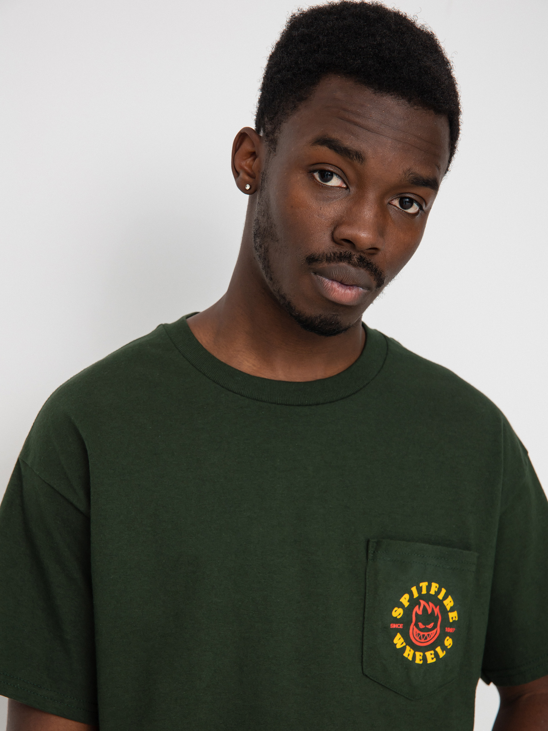 Spitfire Bighead Classic T-Shirt (forrest green w/gold & red prints)