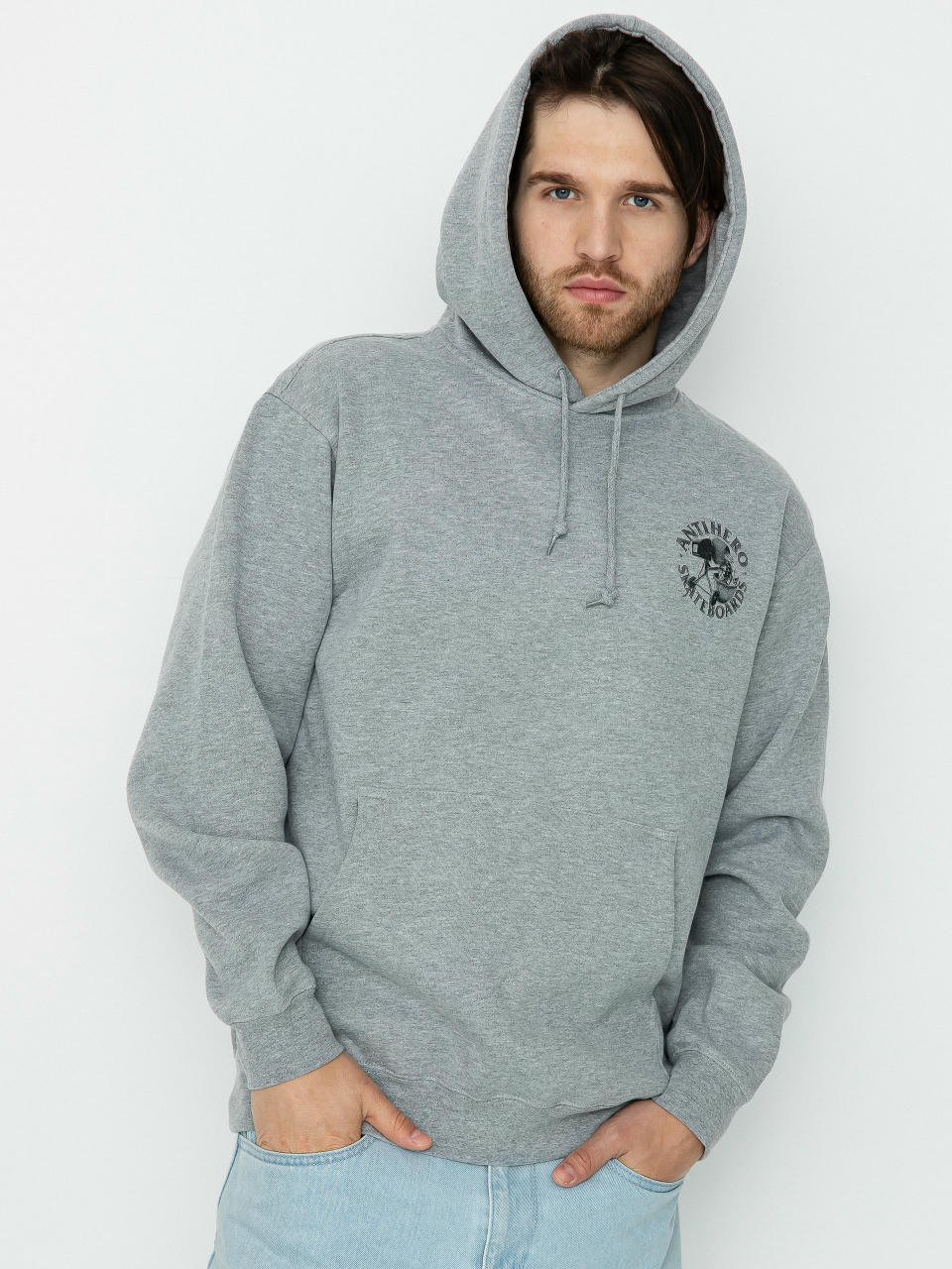 Antihero Diy Eagle HD Hoodie (heather grey w/black prints)