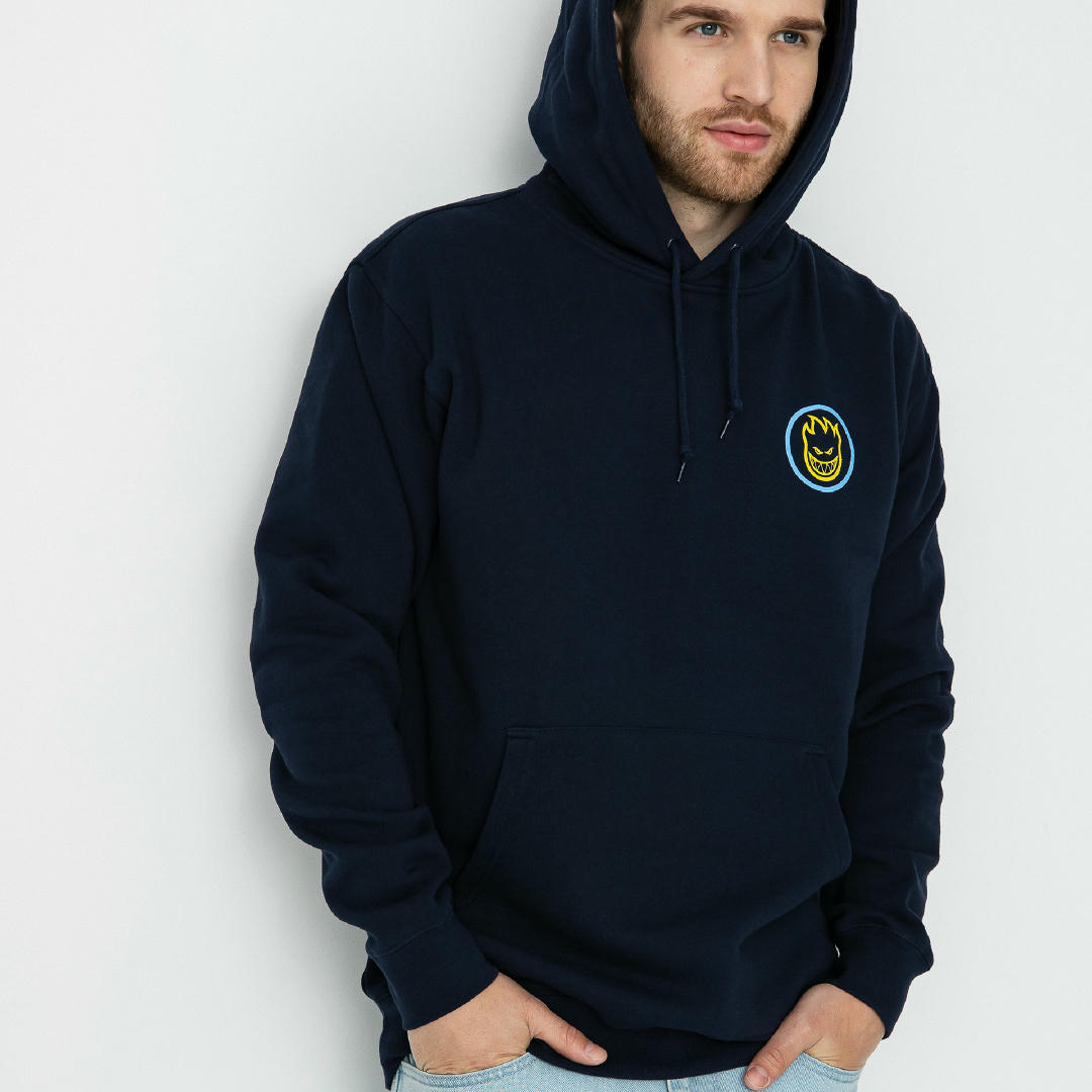 Spitfire Classic Swirl Overlay HD Hoodie (deep navy w/blue & yellow prints)