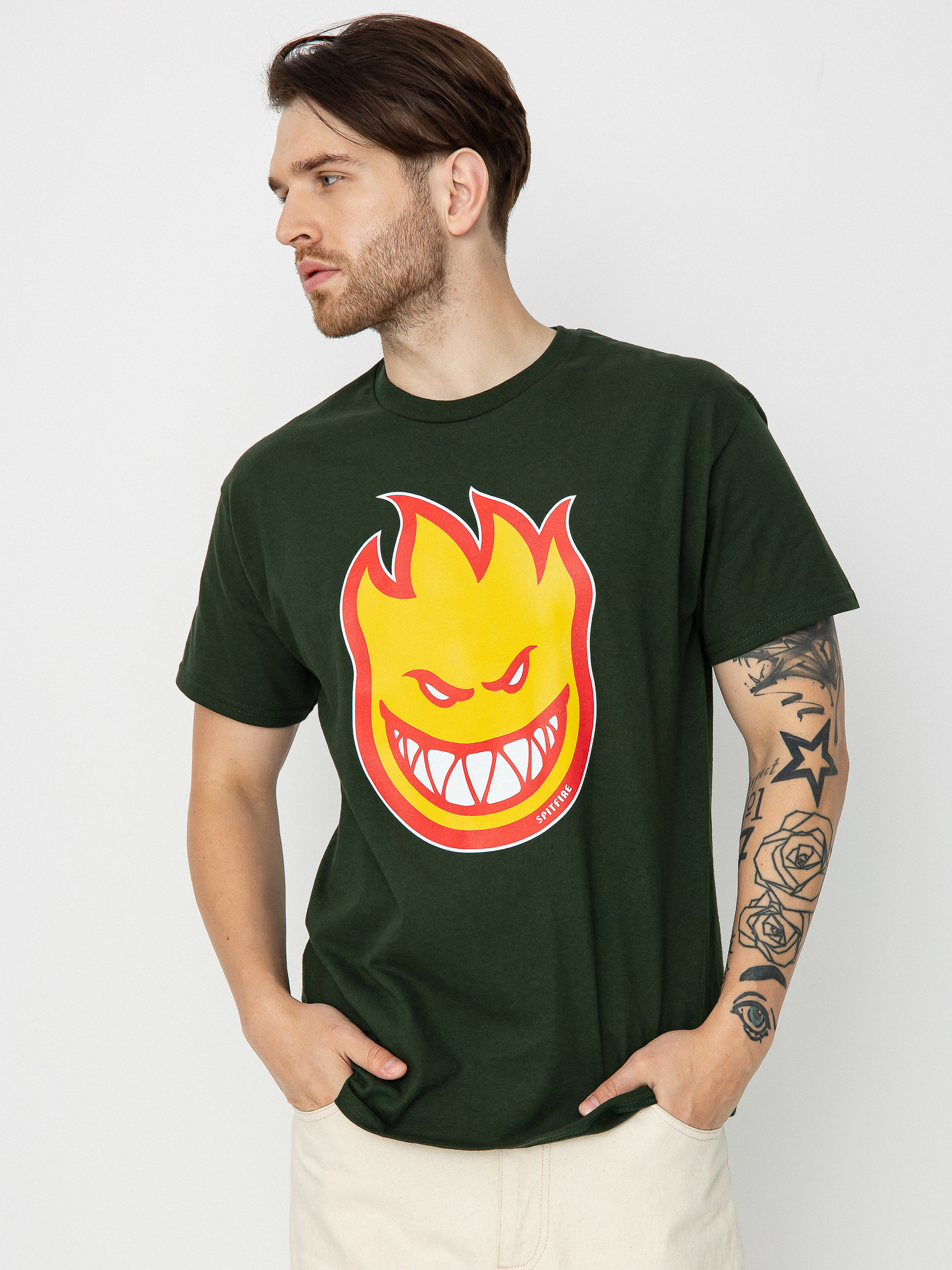 Spitfire Bighead Fill T-Shirt (forest green w/gold & red print)