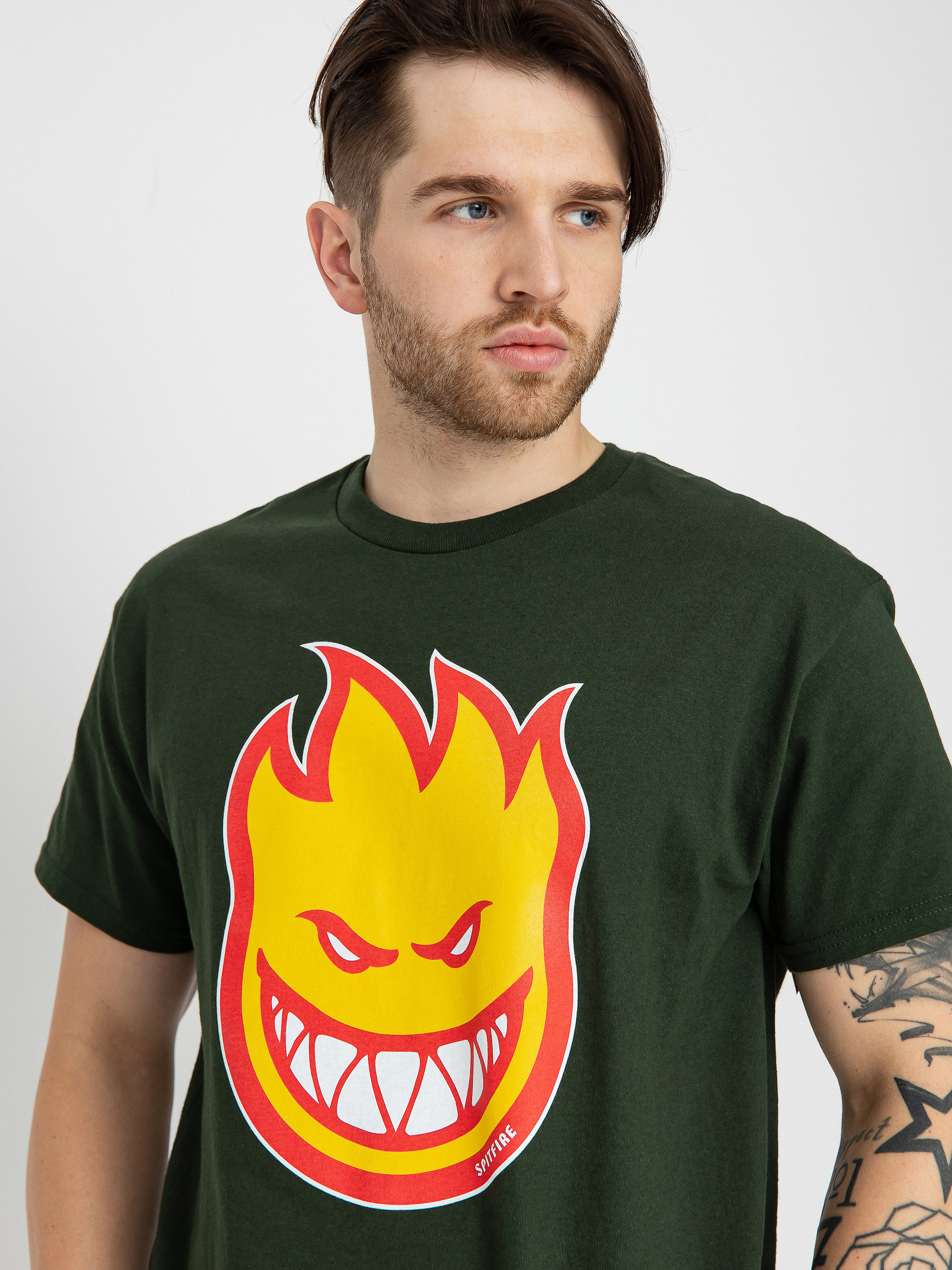 Spitfire Bighead Fill T-Shirt (forest green w/gold & red print)