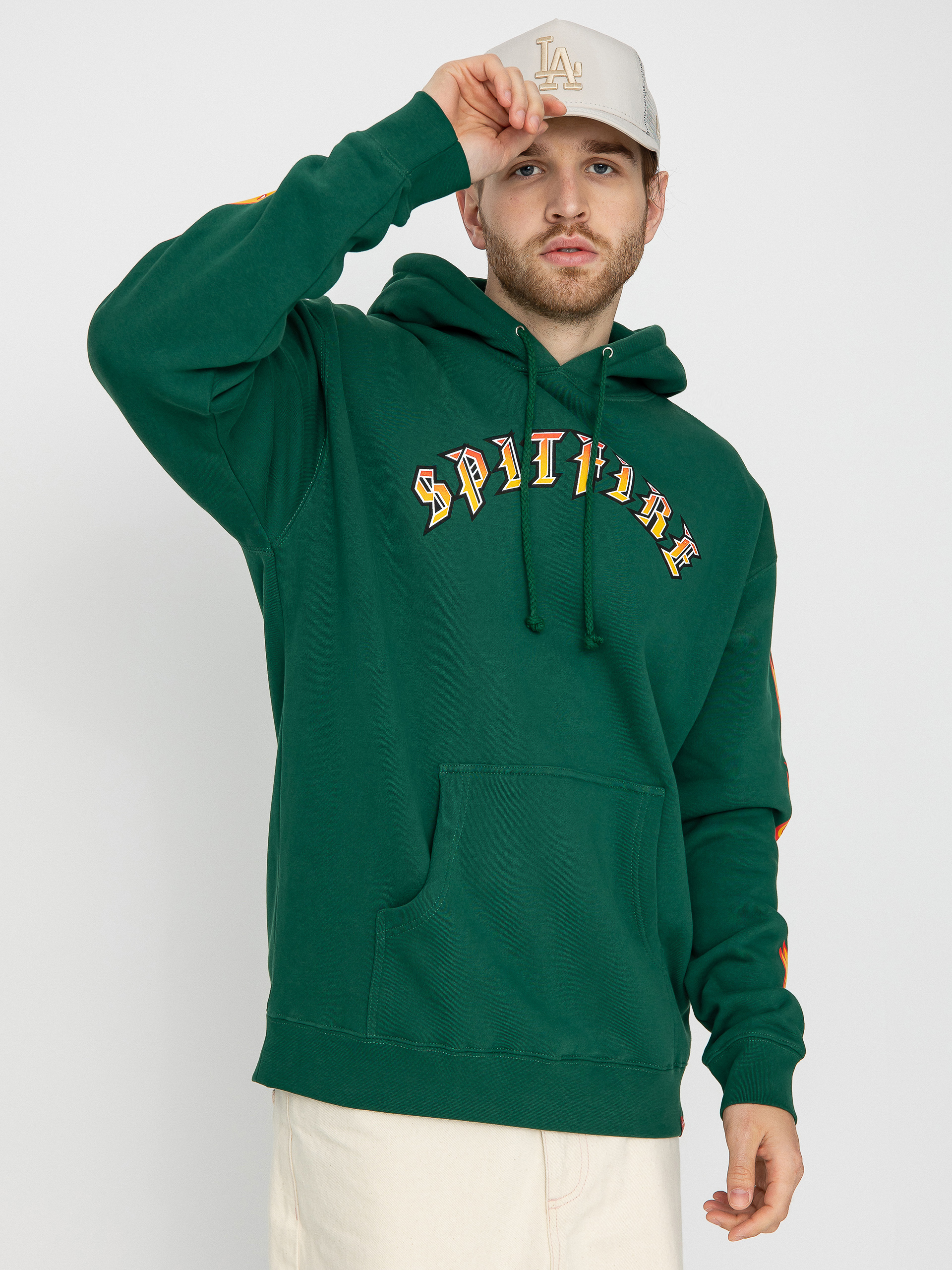 Spitfire Old E Bighead Fill Sleeve HD Hoodie (dark green w/gold & red prints)