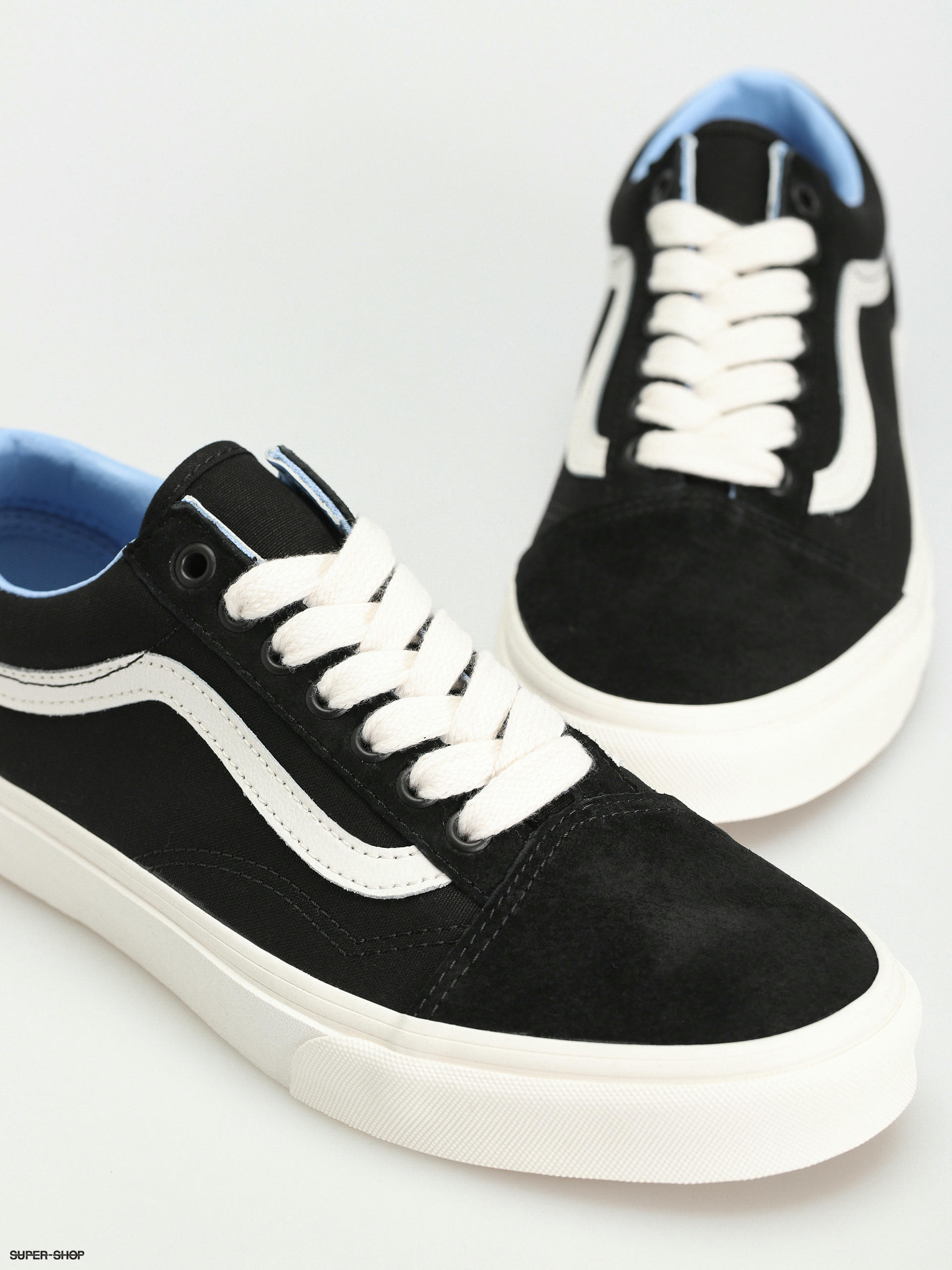 Blue and black low top cheap vans