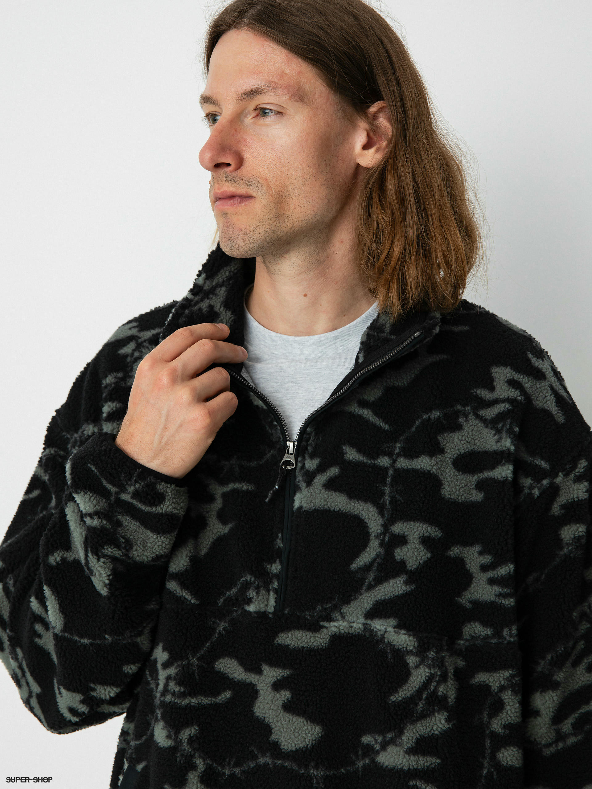 Mens Quiksilver Mikey Zip Sherpa Fleece (black mongrel)