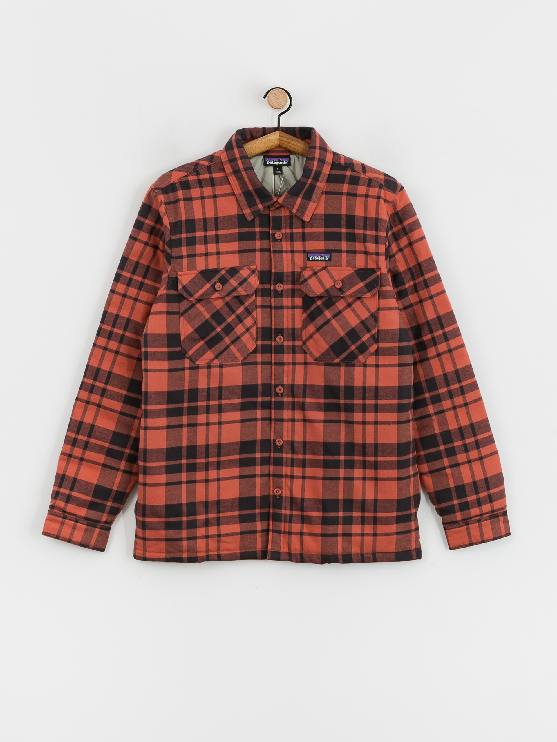 Patagonia Insulated Organic Cotton Fjord Flannel Jacket (ice caps/burl red)