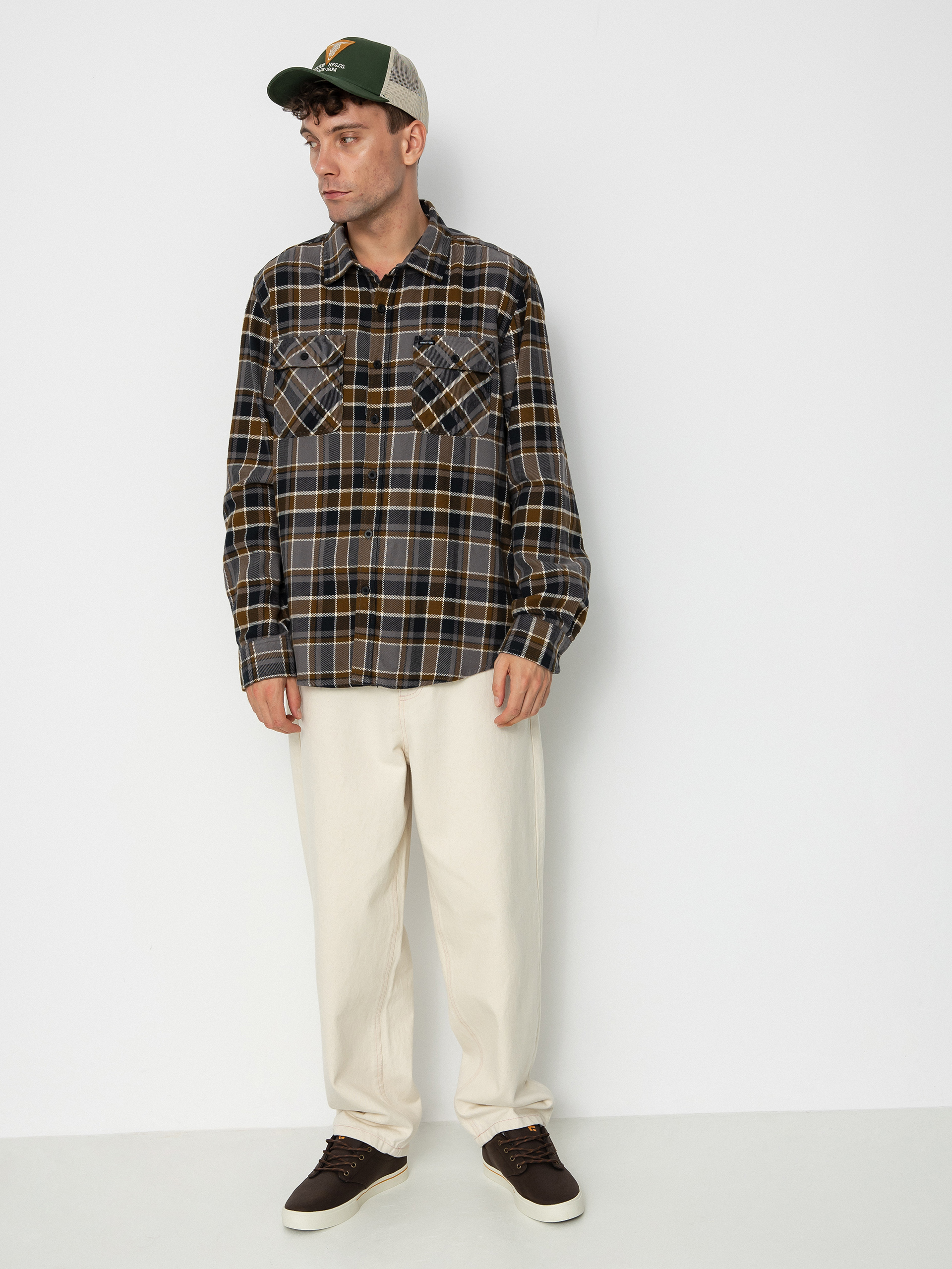 Brixton Bowery Flannel Ls Hemd (black/desert palm/beige)