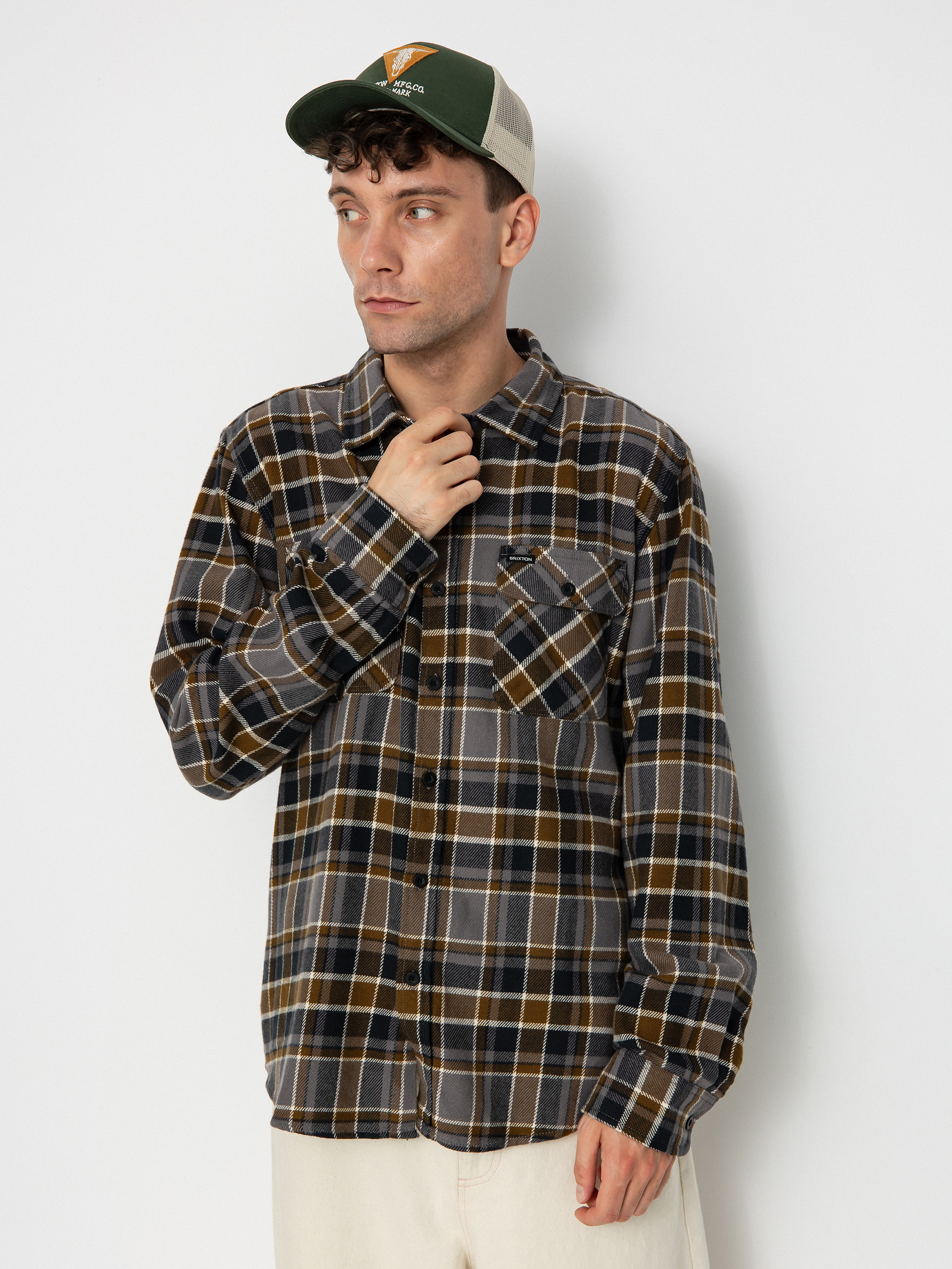 Brixton Bowery Flannel Ls Hemd (black/desert palm/beige)
