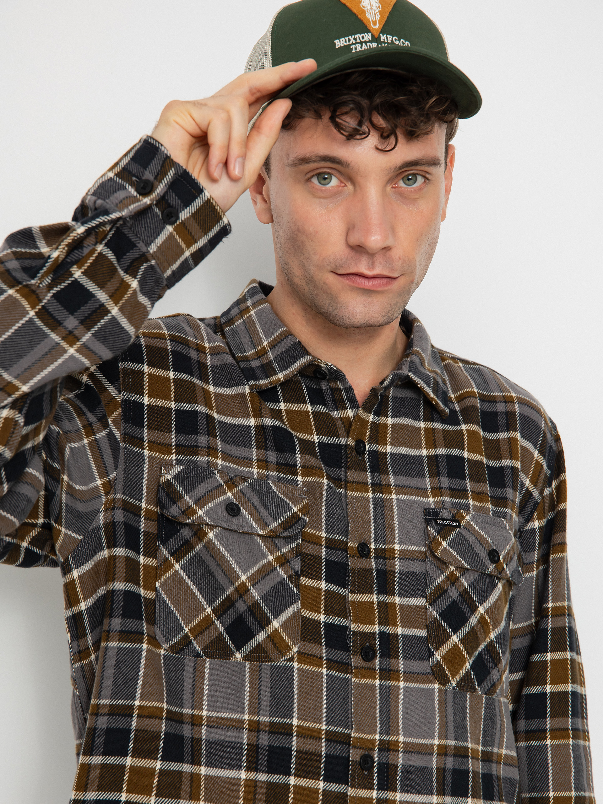 Brixton Bowery Flannel Ls Hemd (black/desert palm/beige)