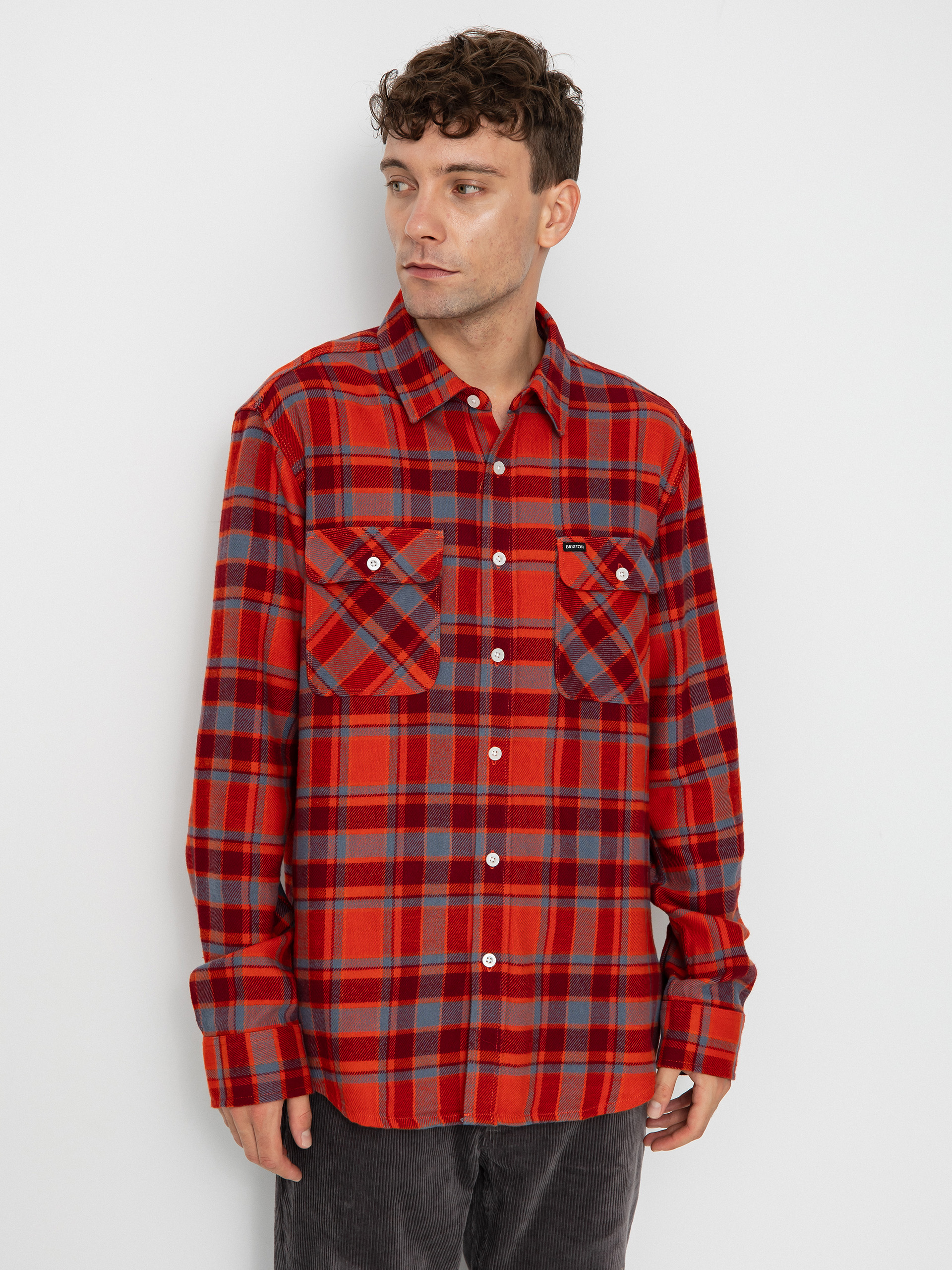 Brixton Bowery Flannel Ls Shirt - red (barn red/flint blue/dark burgu)