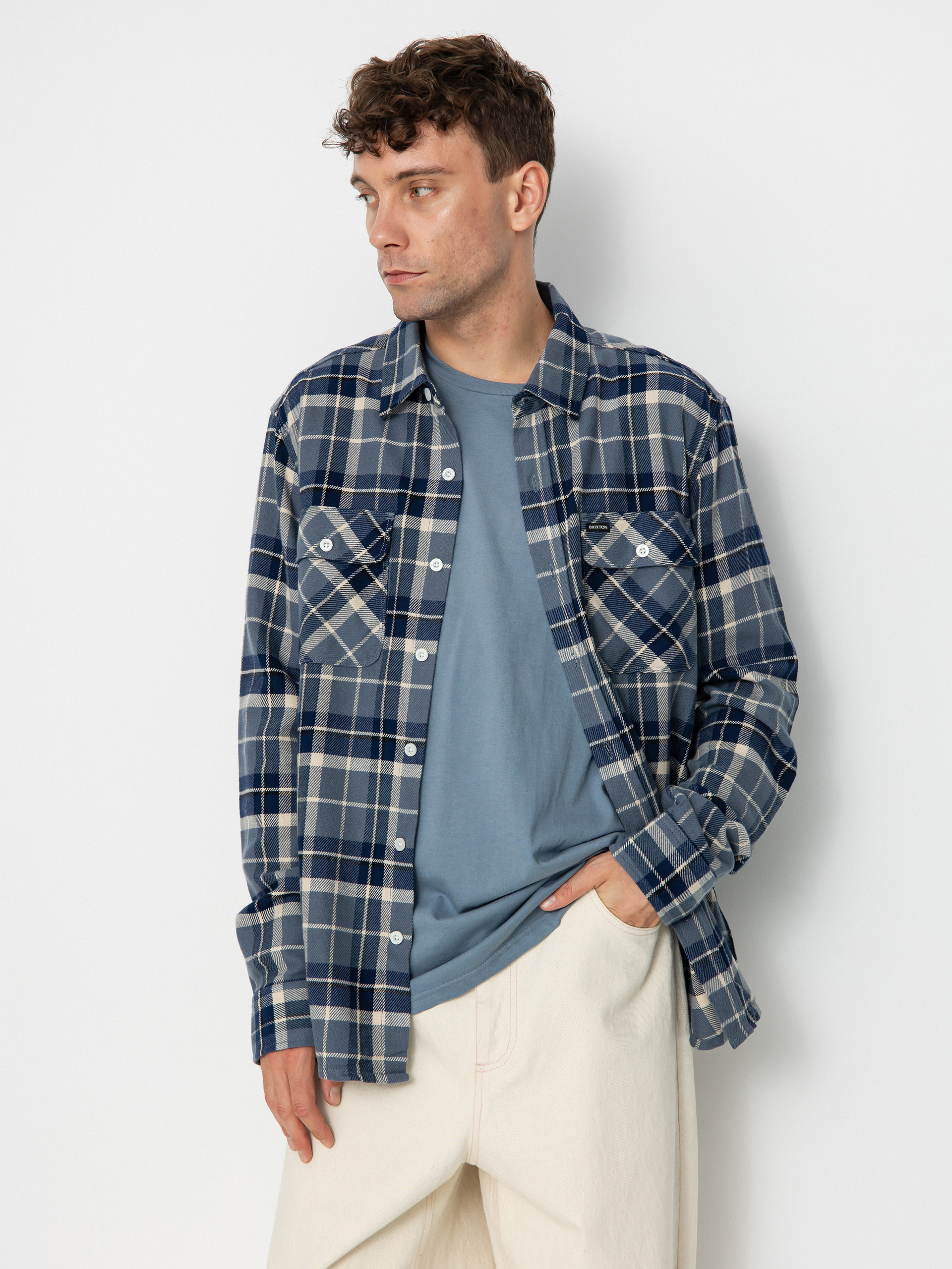 Brixton Bowery Flannel Ls Hemd (flint blue/twilight blue/beige)